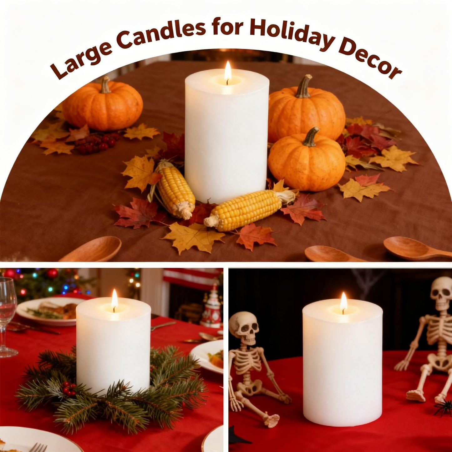 4x6 Inch White Pillar Candles, 2 Packs, 300-Hours Long Burning Time Totally, Unscented Large White Candles for Mantel Decor, Home Holiday Table Decor, Smokeless & Dripless