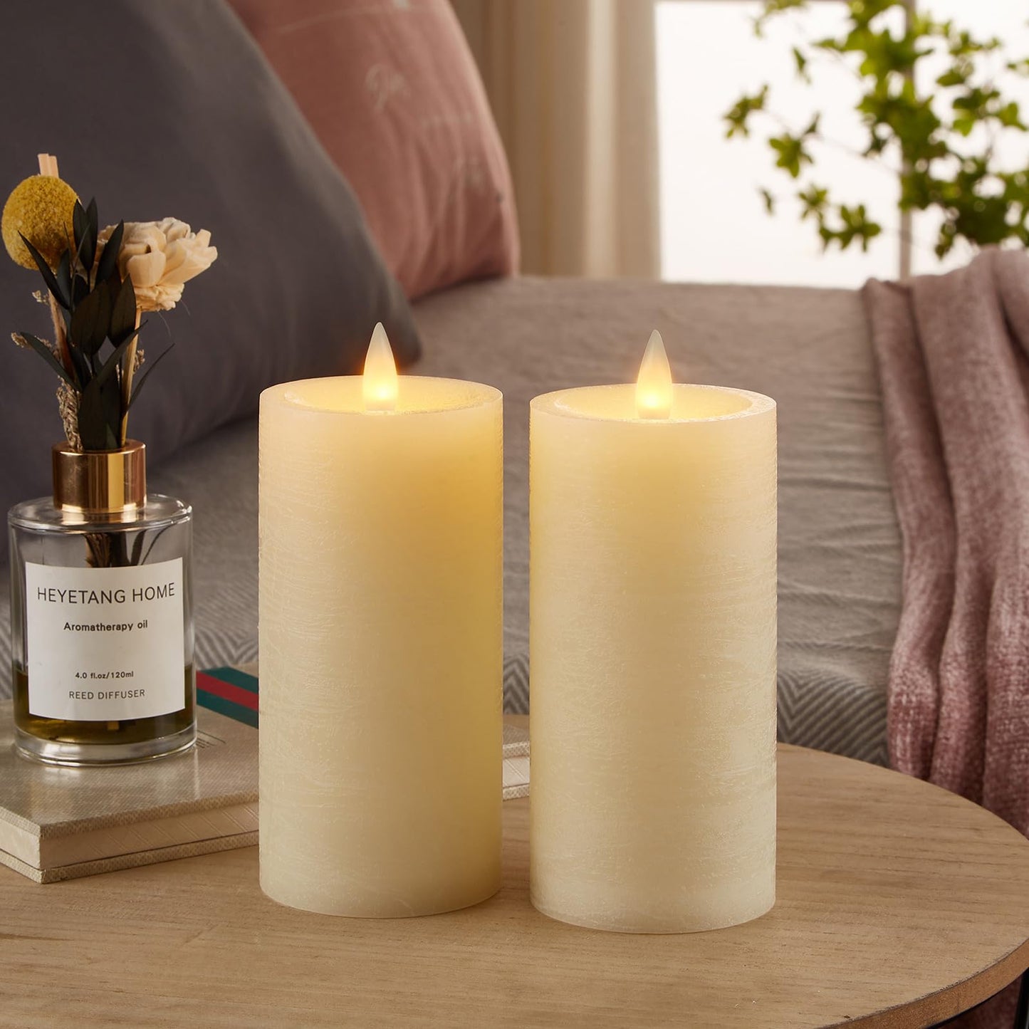 CozierGlow Flameless Pillar Candles Flickering with Remote Timer, Battery Operated LED Candles Up to 400 Hours, 3D Moving Flame Real Wax Candles. (Ivory Water Ripples-2 Pack)