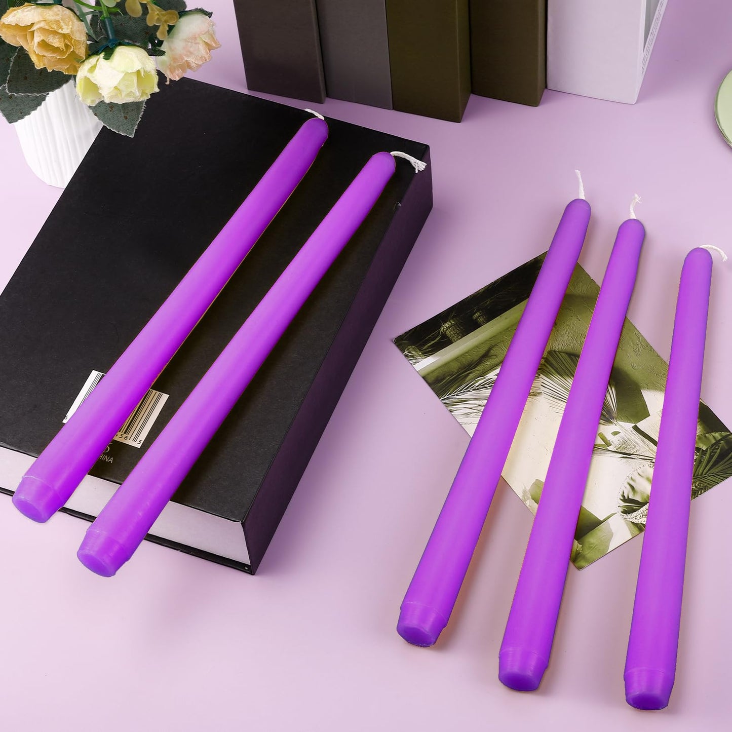 IJRPLM 24 Pack Taper Candles, 10 Inch Purple Tapered Candles, Tall Candlesticks, 10 Hour Burn Tim, Unscented, Smokeless and Dripless, Candle Sticks for Wedding Dinner Parties Home Decor