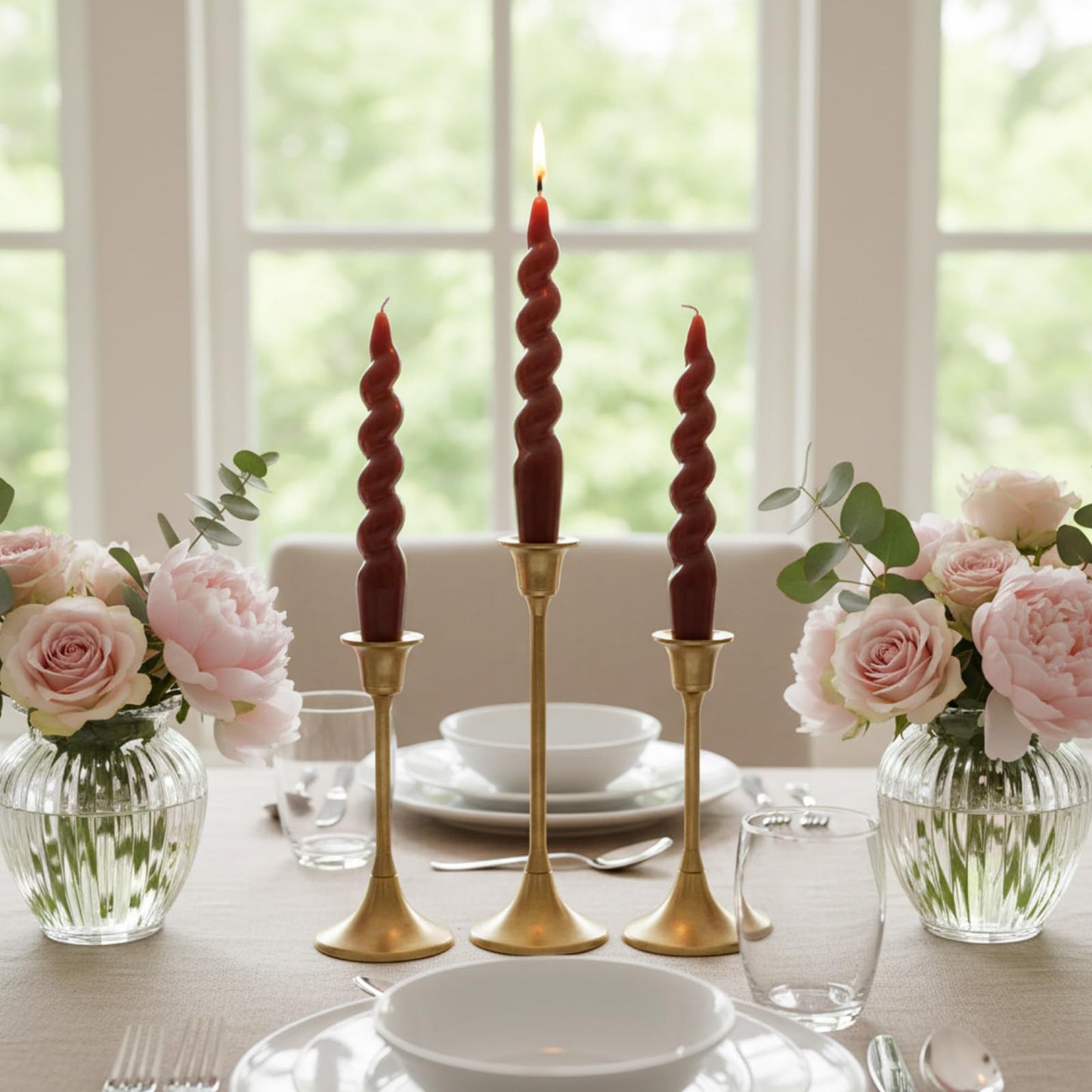 Zhengmy 4 Pcs Terracotta Spiral Taper Candle 7 Inch Twisted Long Wax Dinner Candlestick for Fall Halloween Christmas Holiday Valentines Wedding Birthday Baby Shower Table Decor(Solid)