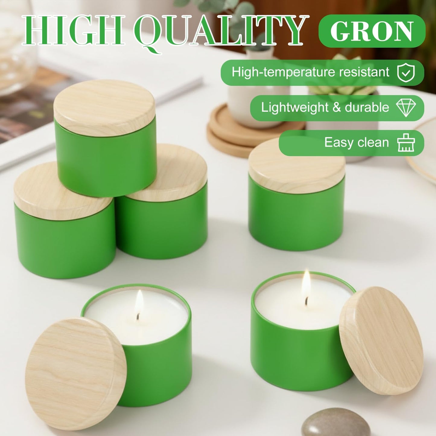 Honeydak 36 Pcs 4oz Green Candle Jars Bulk Candle Tins Small Empty Containers with Metal Wood Grain Printing Lids for Making DIY Jars Storage Wedding Gifts