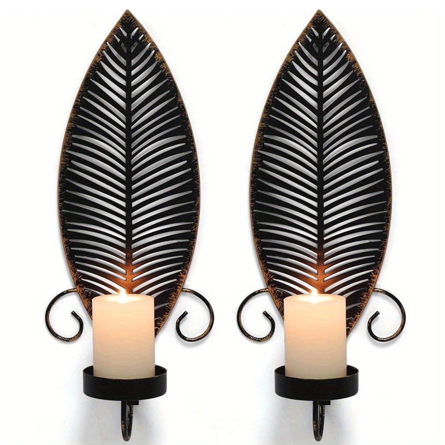 Leaf Wall Candle Sconces Vintage Metal Candle Holder, Set of 2 Wall Candlestick Mounted for Hallway Fireplace Bedroom Living Room (Black)