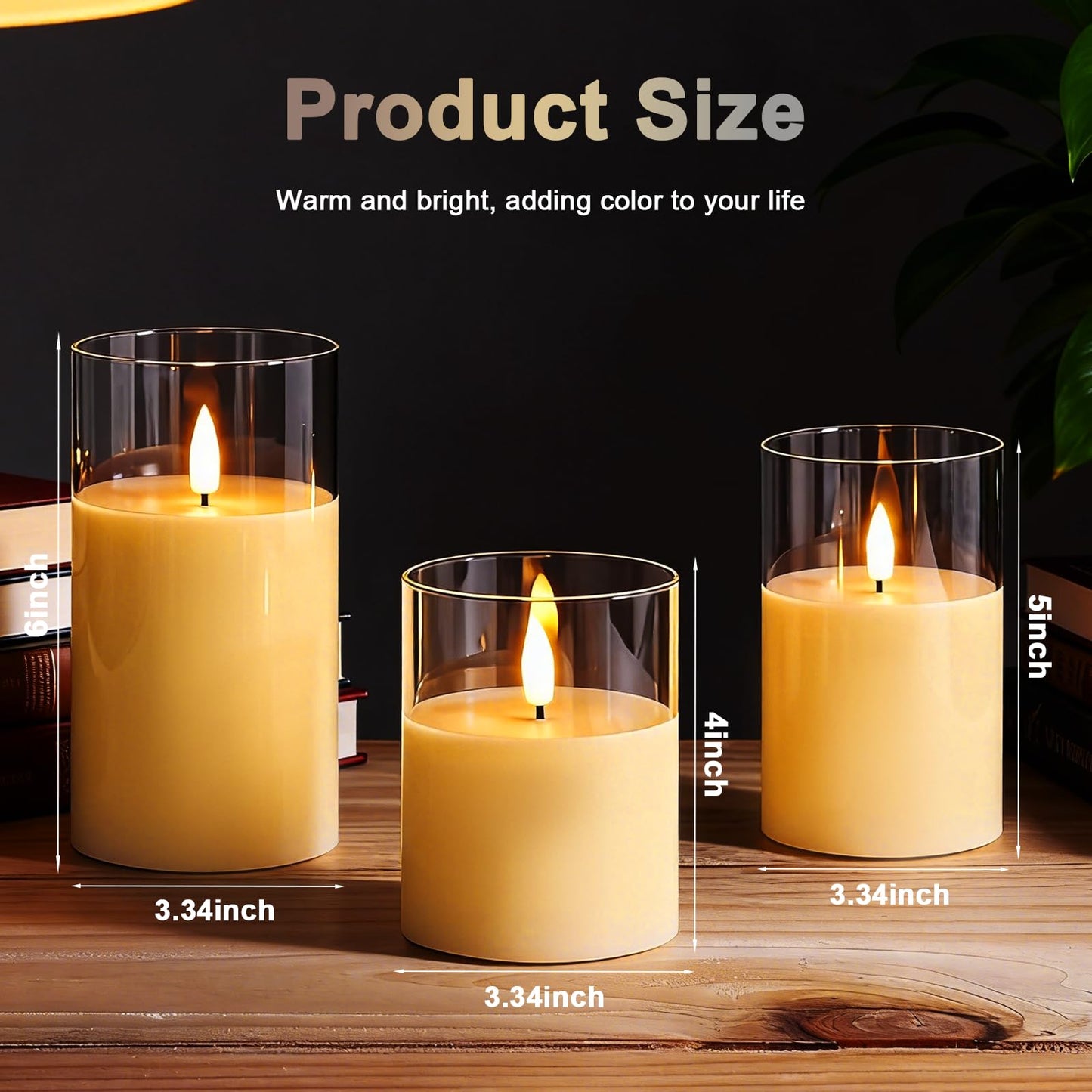 Eynshoo Gold Flameless LED Candles with Remote & Timer, 3-Piece Flickering Pillar Candle Set, Realistic Flame Effect, Adjustable Brightness, Battery Operated Candles for Home Decor, Wedding & Holiday