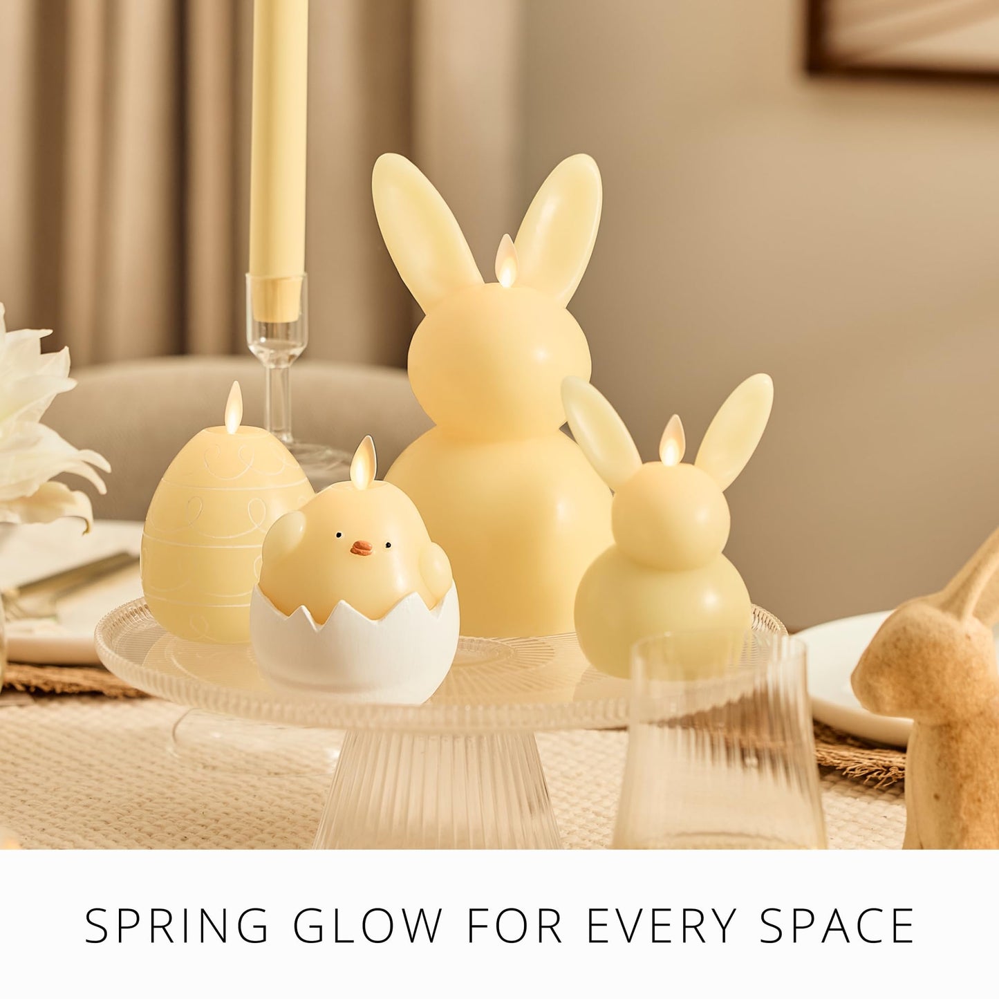 Luminara Easter Bunny Candle- Lemon Chiffon 4.5" x 4.5" x 8.5"- Flameless Real-Flame Holiday-Inspired Decor- AA Batteries- Flickering LED Flame