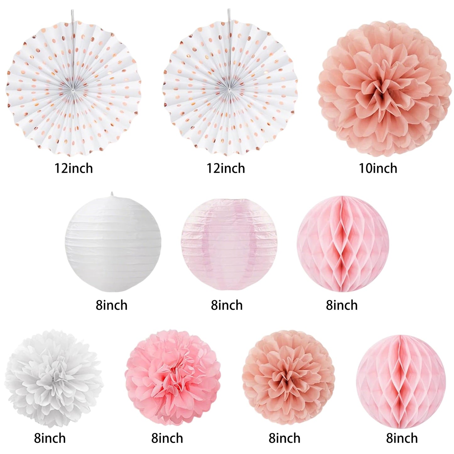 Vlipoeasn Pink White Rose Gold 18th Birthday Decorations, 18th Birthday Paper Lanterns, Tissue Pom Poms Fan,Honeycomb Ball, Happy 18 Year Old Party Supplies for Girls