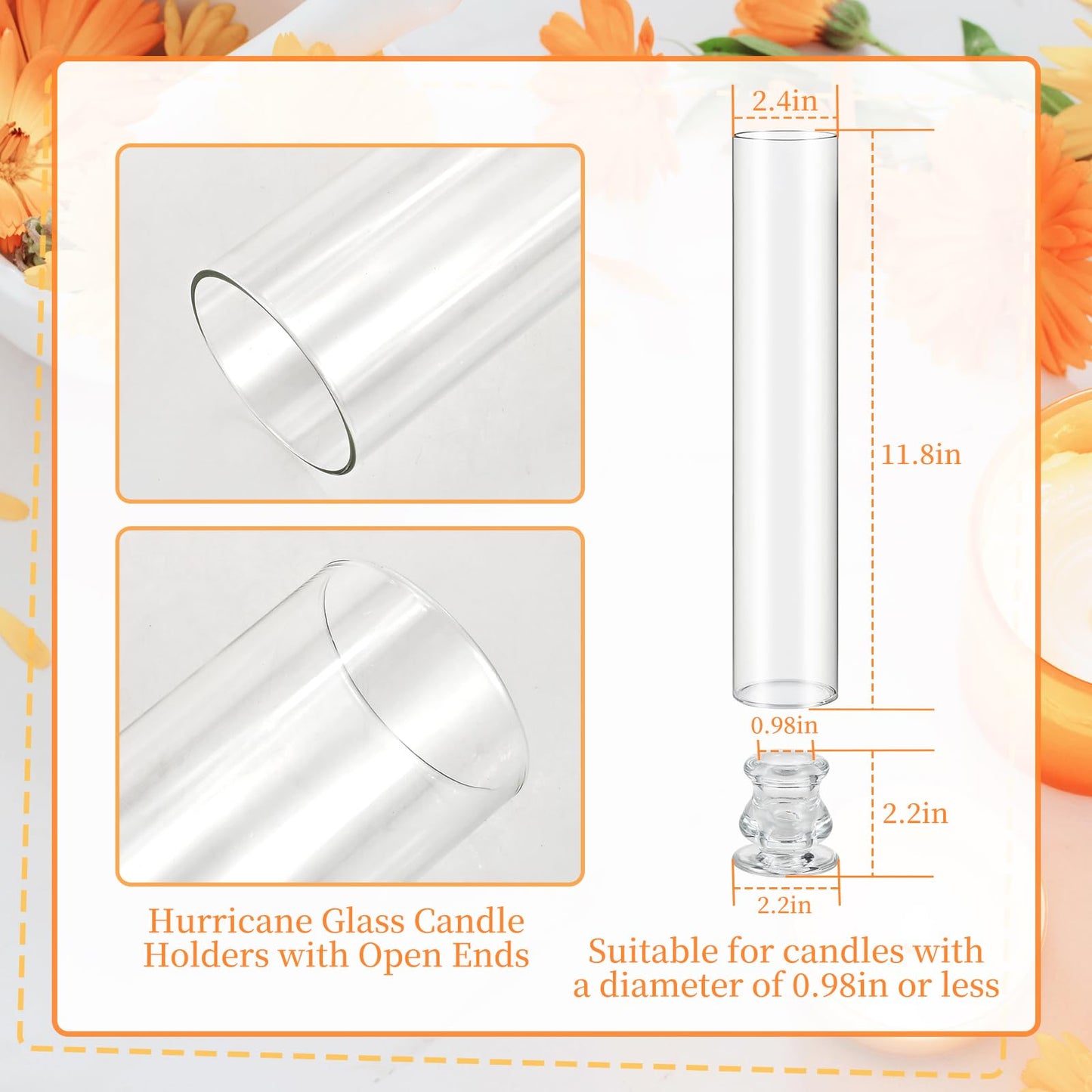 Hurricane Glass Candle Holders Set of 16, 11.8" H Clear Cylinder Windproof Candle Holder Chimney Tubes, Taper Glass Candlestick Holders for Home Decor Wedding Party Table Centerpieces