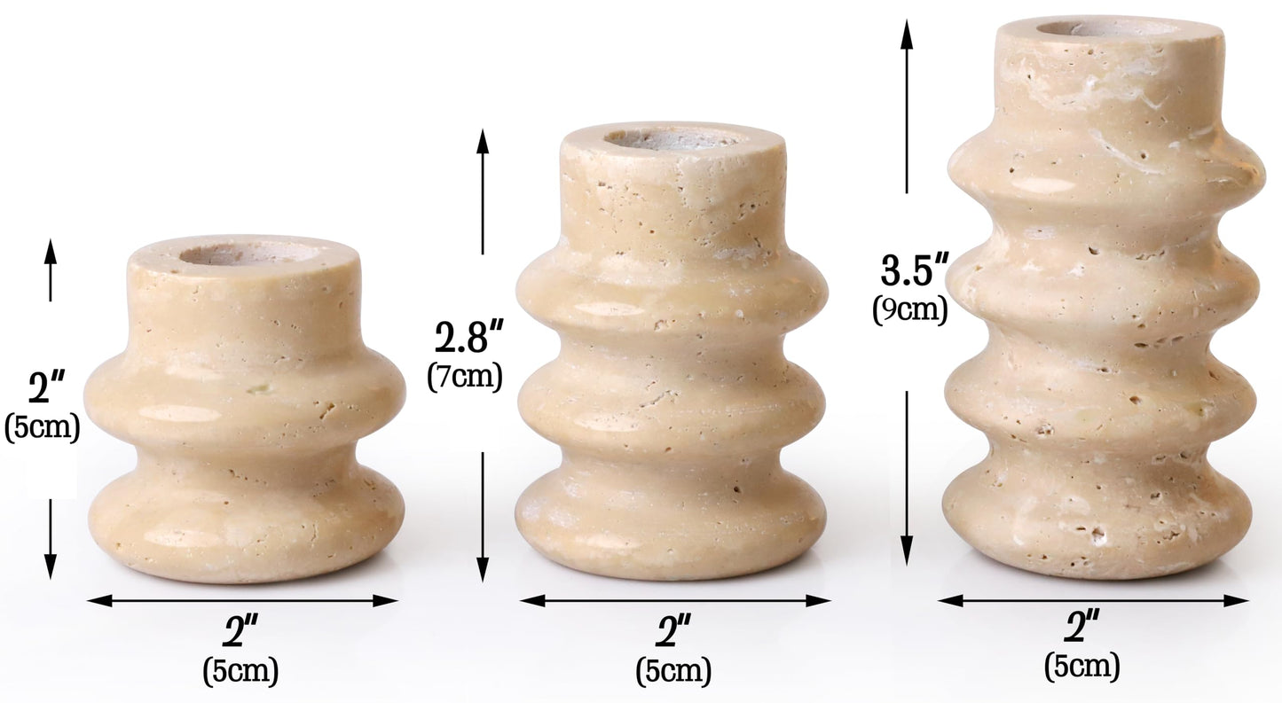 Vixdonos Natural Stone Candle Holder Set of 3 Taper Candle Candlestick Mantle Candle Stand for Home Decor,Wedding,Party and Table Centerpieces(White)