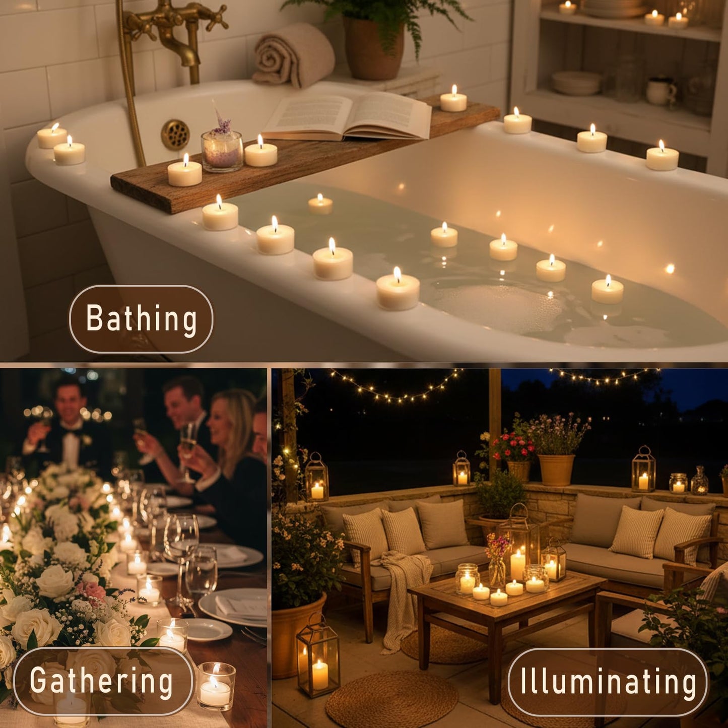 Soy Wax Tea Candles 50 Pack - 4 Hour Long Burning Tea Lights Votive Candles, 100% Natural, Paraffin-Free, Unscented Tealights for Christmas Party, Valentines, Home, Wedding, Emergency