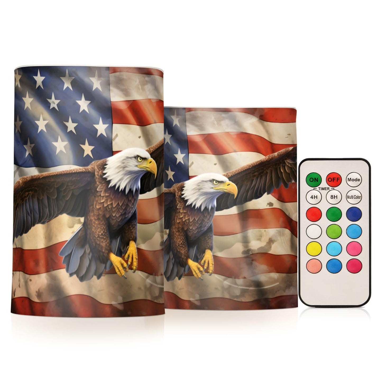 ALAZA Vintage Eagle USA Flag Flameless Candles, LED Pillar Candles with Remote Timer, Battery Operated Candles Set of 2