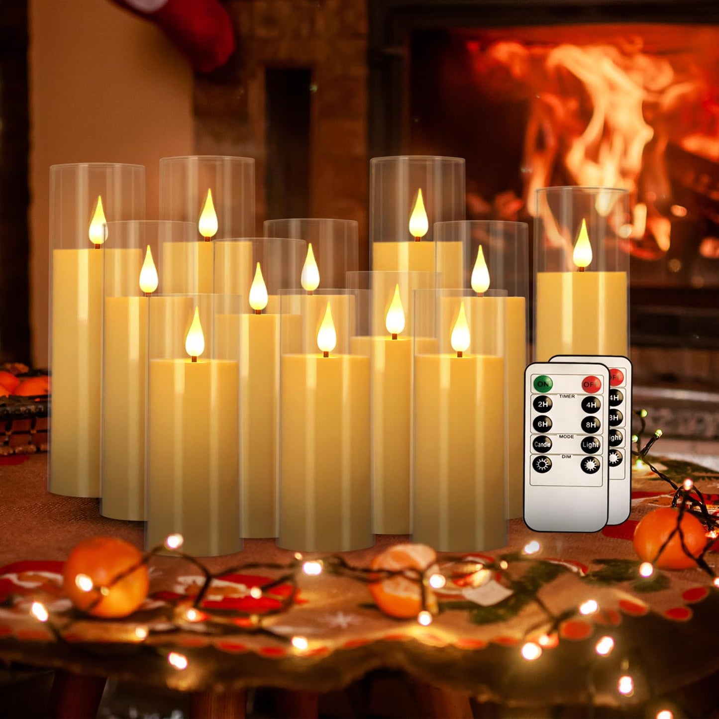 fclayvts 12 Packs of Acrylic LED Candles, Flickering Flameless Candles Battery Operated with Remote Dimmed and Timed, 3D Wick Candles for Home Decor,Wedding,Gift，Parties and Festivals. (3 Size Ivory)