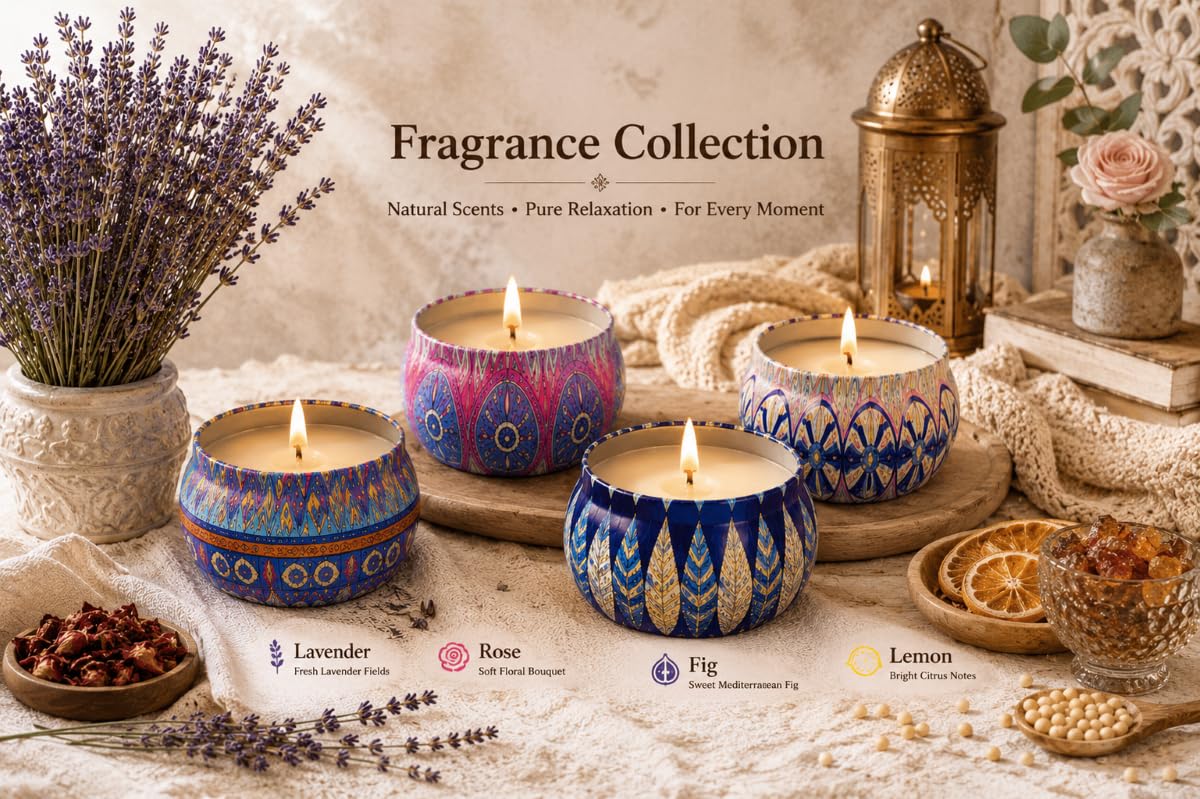 Scented Candles Gift Set for Home 4 Pack Large 4.4 Oz Soy Wax Candles, Aromatherapy for Relaxation & Stress Relief, Lavender Rose Lemon Fig, Long Lasting Birthday Gifts for Women, Her, Mother's Day