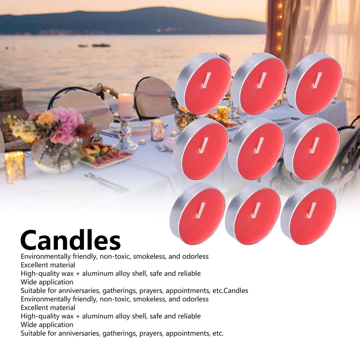 CDQL 50Pcs Tea Light Candles Smokeless Scented Tea Light Candles Round Candles Smokeless Scented Candles Aluminum Alloy Shelled Round Candles Wedding Anniversary Party Supplies (Red), Default