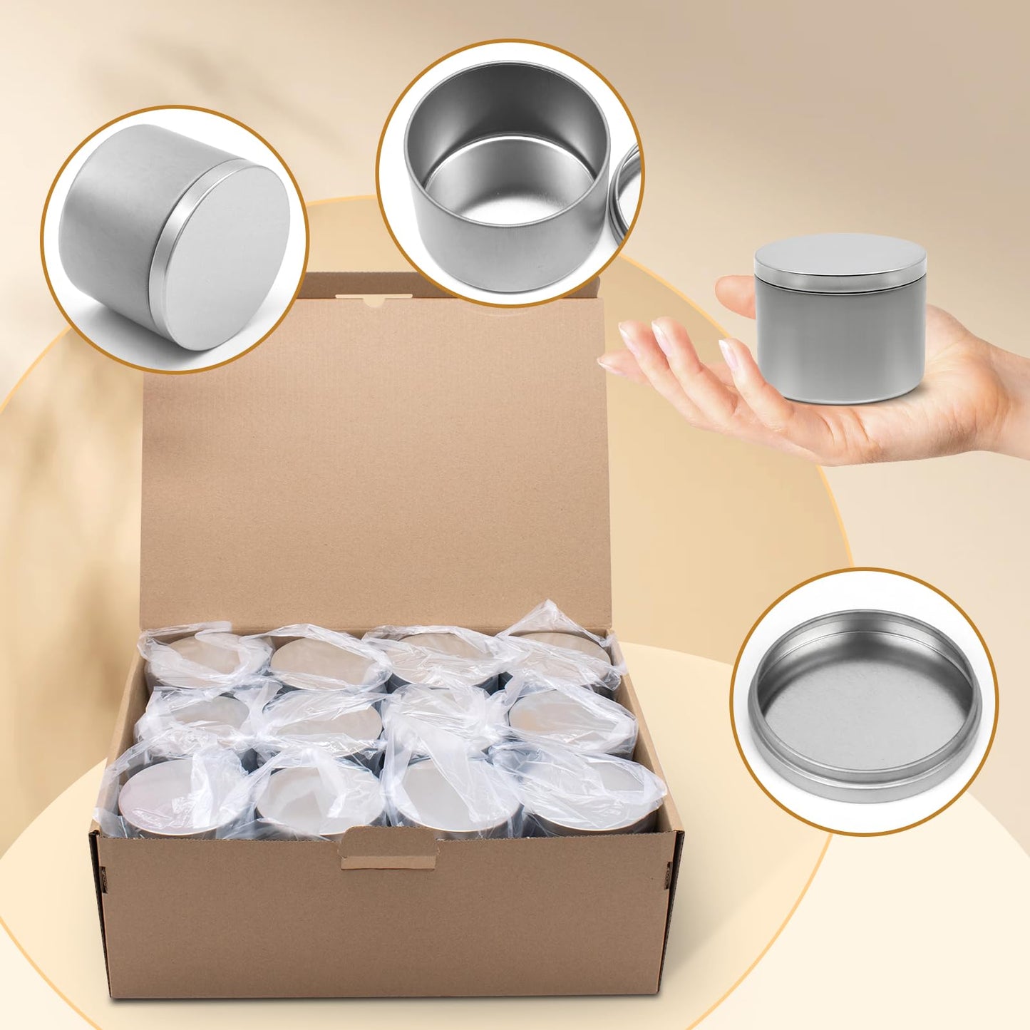 YJHSS 24-Pack 8oz Candle Tins with Lids, Metal Candle Jars for Candle Making, Empty Containers Vessels Bulk for Small Business & Beginners DIY Storage -Silver