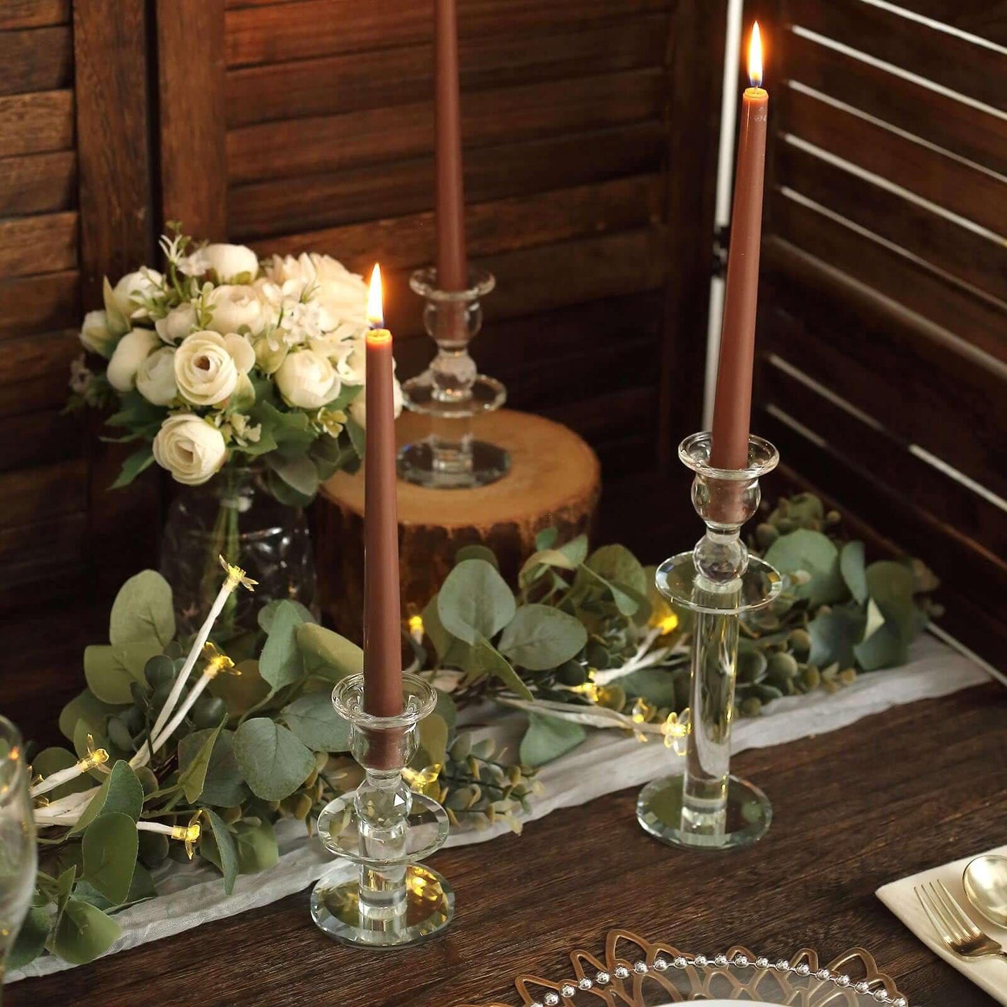Tableclothsfactory 10" Tall Premium Quality Dripless Unscented Mocha Brown Taper Candles Wedding Dinner Candles for Wedding Decoration Set of 12