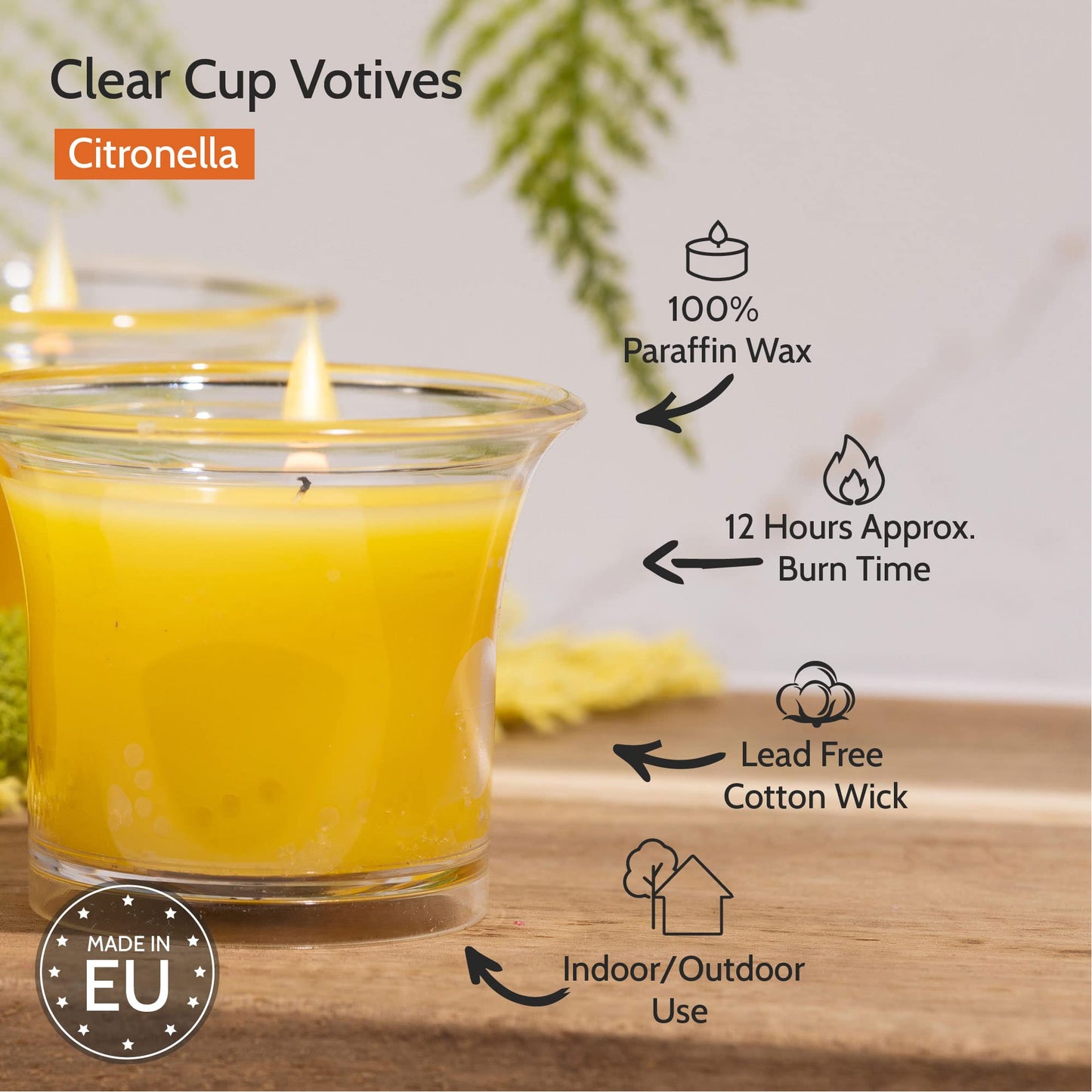 HYOOLA Clear Cup Scented Votive Candles - Lily - 12 Hour Burn Time - 4 Pack - European Made