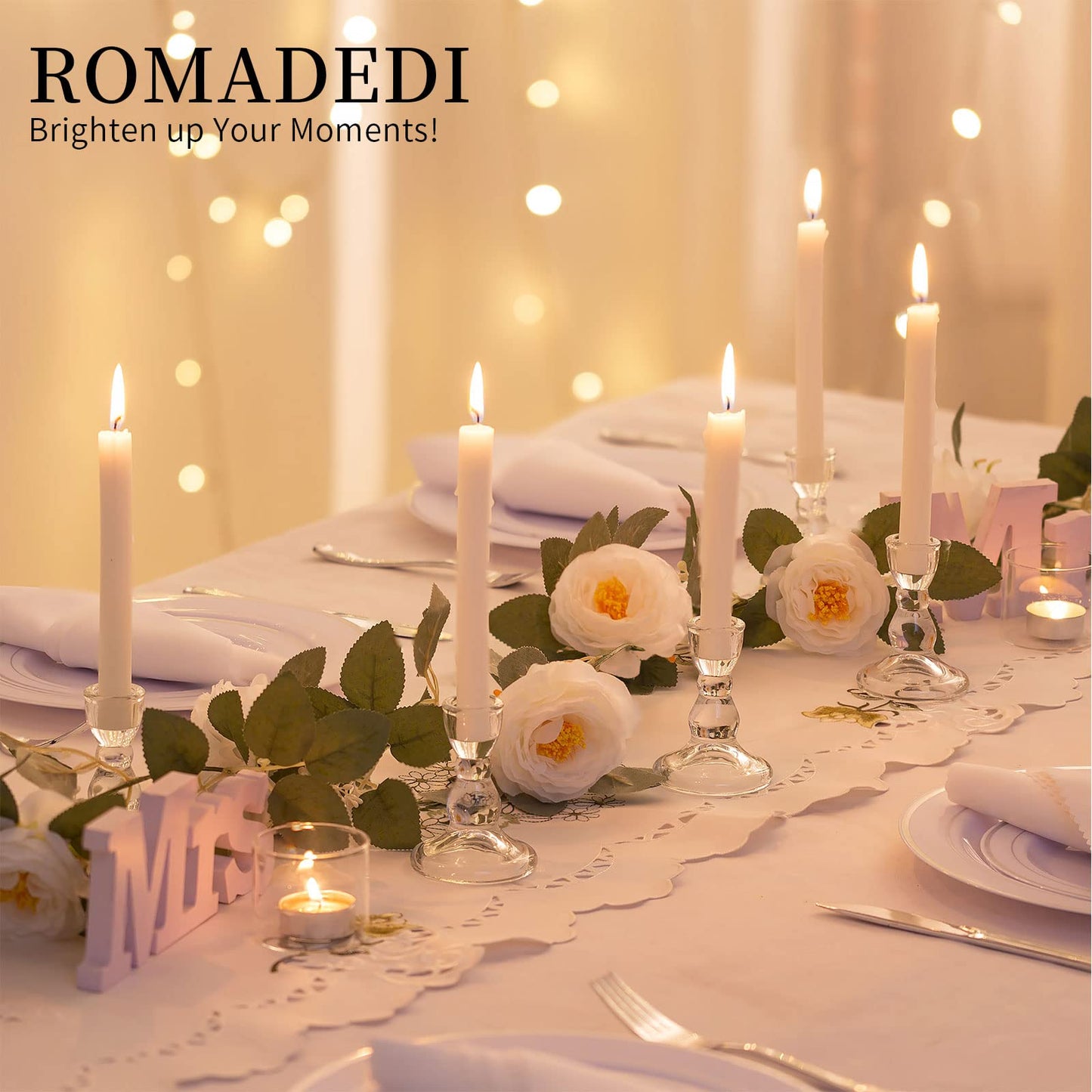 Romadedi Glass Candle Holder for Candlestick - 20 pcs Clear Tapered Candle Holders Bulk for Standard Candle Sticks for Wedding Centrepieces Christmas Table Décor