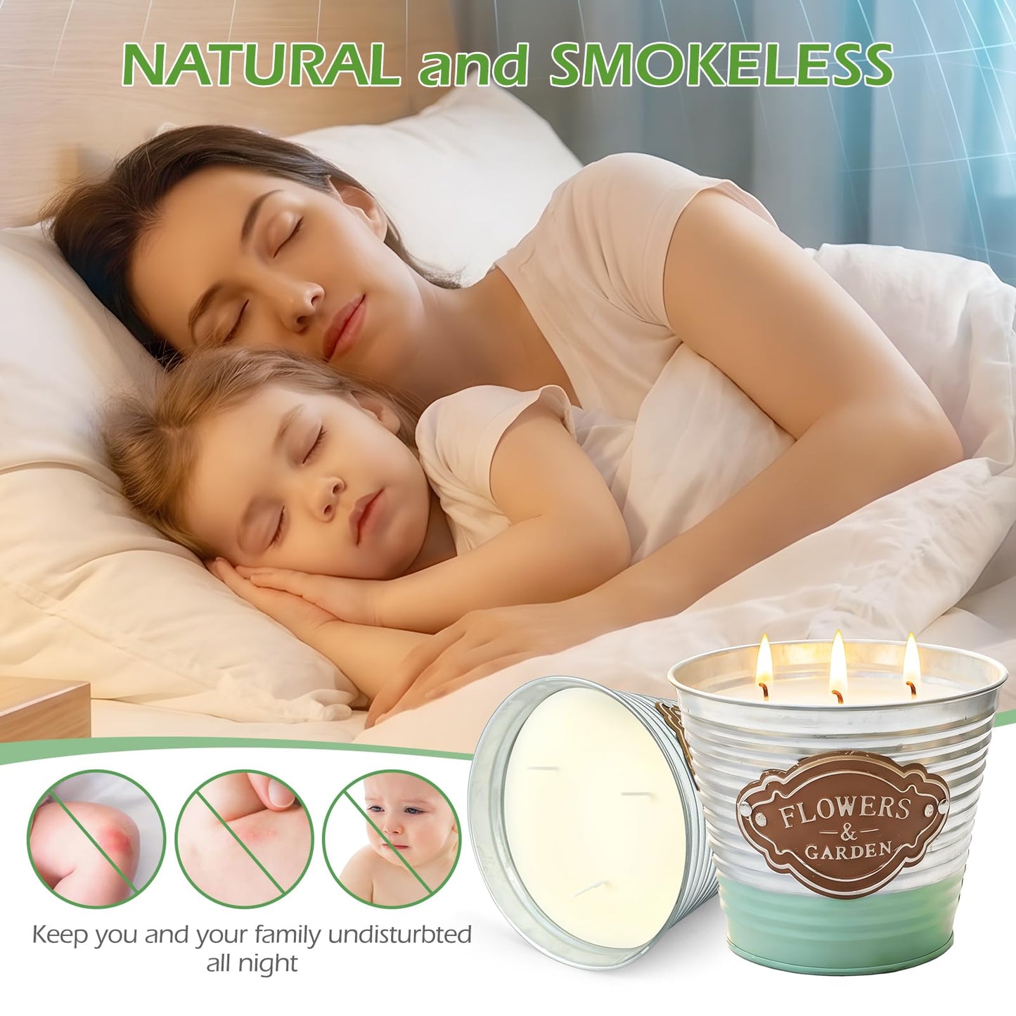 Citronella Candles Outdoor,2 Pack Large Citronella Candles,3-Wick Natural Soy Wax Lemongrass Candle,180 Hours Long Lasting Burning Outdoor Candle for Patio Yard Balcony Camping & Home Decor