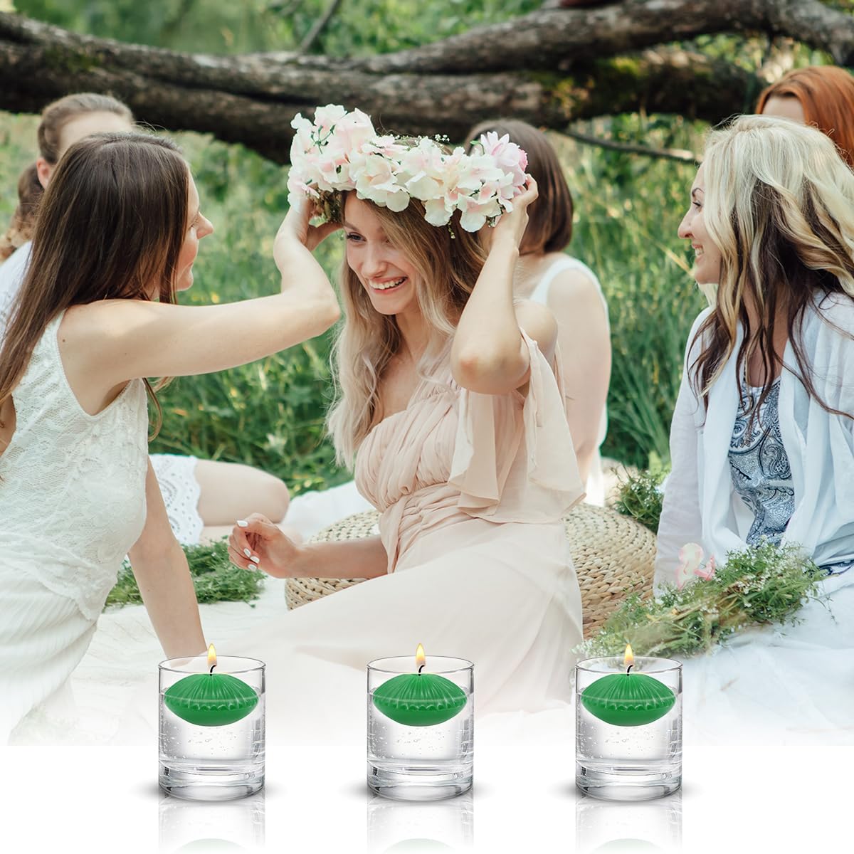 Green Floating Candles for Cylinder Vases, 24 Pack 2 Inches Water Tealight Candles for Centerpieces at Wedding Dinner Party Spa Treatments