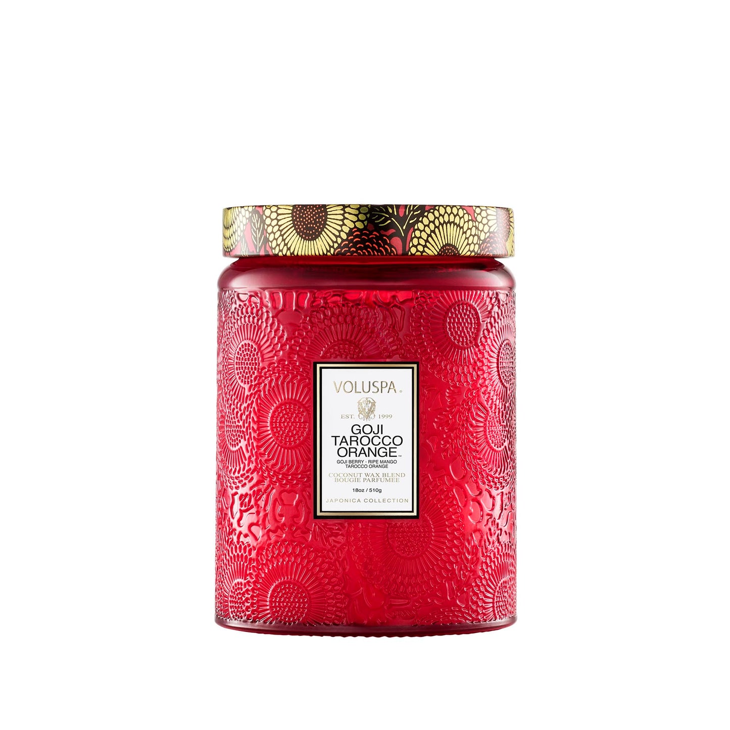 Voluspa Goji Tarocco Orange Candle, 18 oz, Coconut Wax Blend, Scented Candles for Home, 100 Hour Burn Time, Candle Jars