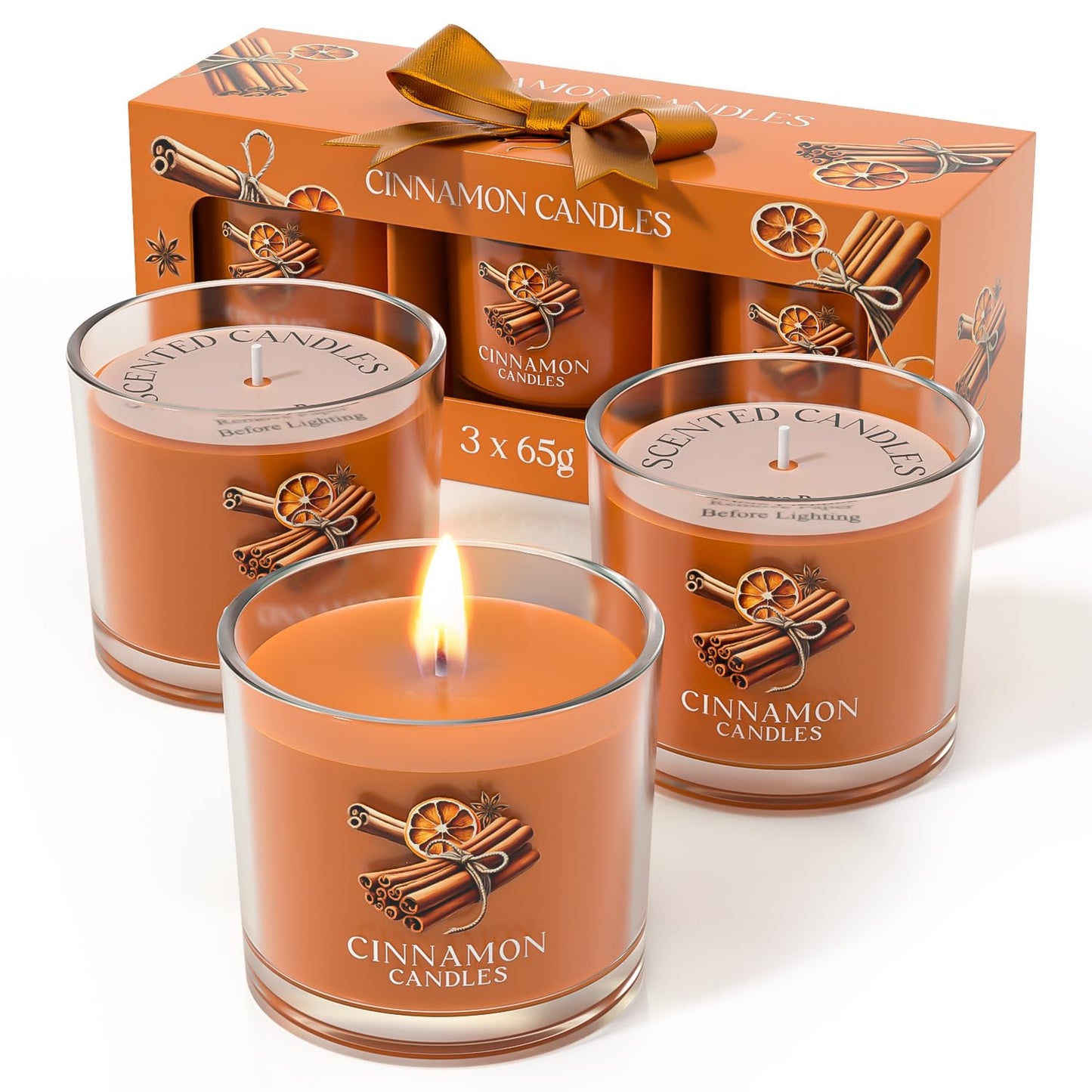 CHILLFLAME Cinnamon Candle, Scented Candles Gifts for Women, Candles Gift Set for Her, 3 Scented Votive Candles, Birthday Gifts for Women/Men (Orange, 7 oz)