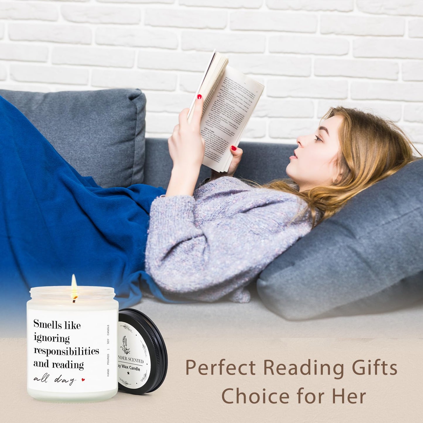 Book Lover Gifts for Women Men Readers - Bookish Gifts for Reading All Day - Book Accessories for Reading Lovers - Scented Candles for Bookish(7OZ)