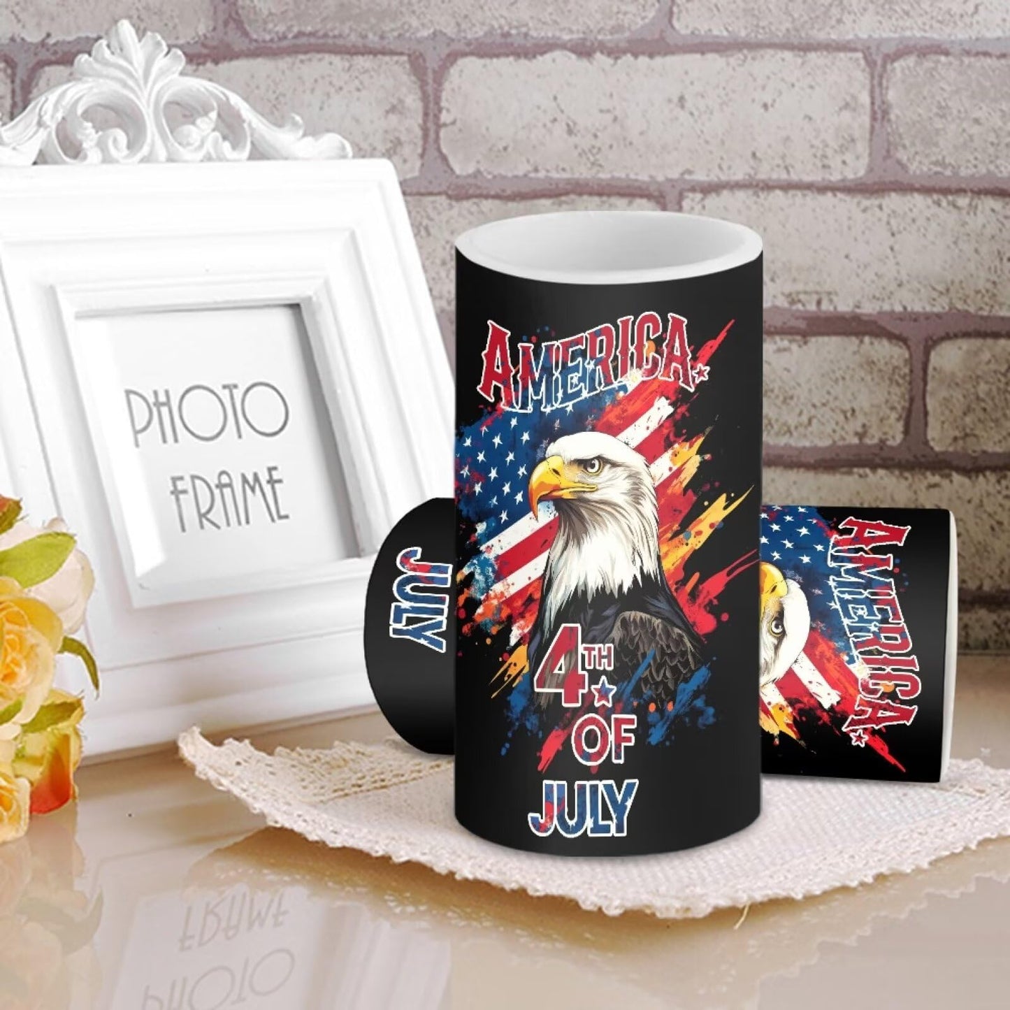 NETILGEN American Flag Eagle Print 2 Pcs Flameless LED Candles Electric Pillar Candles with Remote Timer Control July 4th Independence Memorial Day Decor