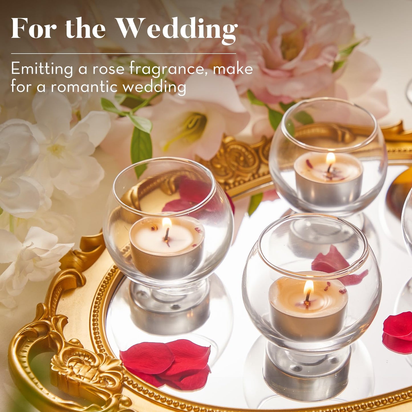 16 Pack Rose Tealight Candles with Real Dried Petals, Natural Soy Wax, 6-Hour Burn Time for Home, Wedding or Bath Decor