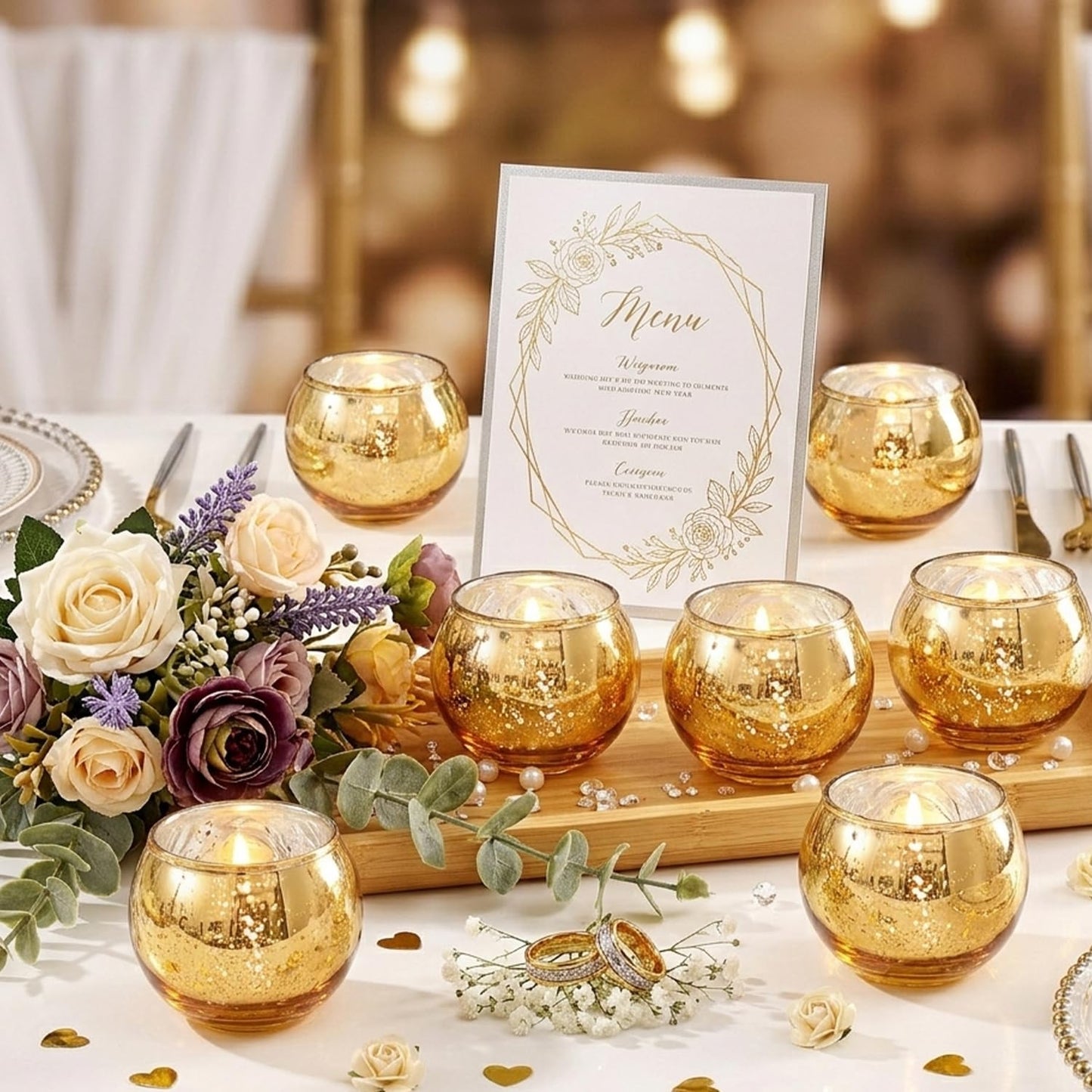 LAMORGIFT 24 Pcs Gold Votive Candle Holders -Gold centerpieces for Wedding Table Decor, Mercury Tealight Candle Holder for Bridal Shower, Engagement, Birthday Party Decorations