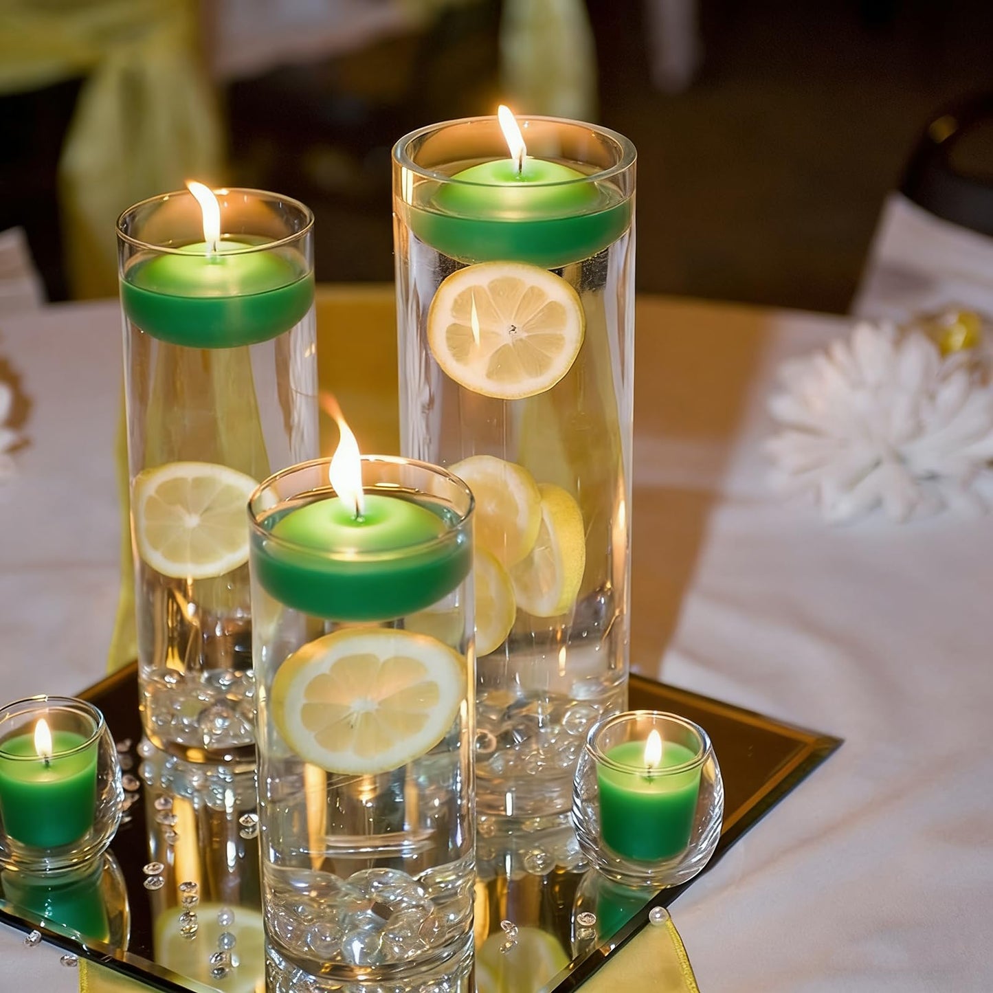 Green Floating Candles 3 inch 12 Pack - Floating Candles for centerpieces - Wedding Decor - Burning Time 8-10 Hours