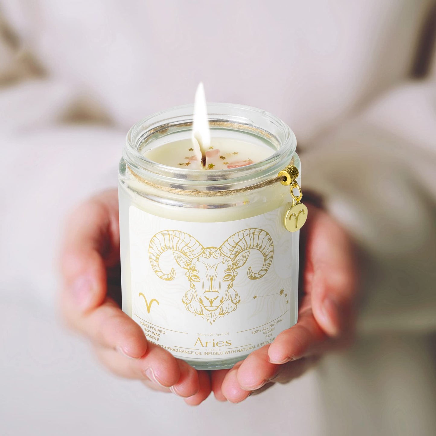 YTENTE Aries Zodiac Sign Candles Gift, Zodiac Birthday Crystals Candles Jar, Astrology Lavender Scented Soy Stones Candles Best Friends Gifts for Women Men Sister Brother Funny Birthday Gift…