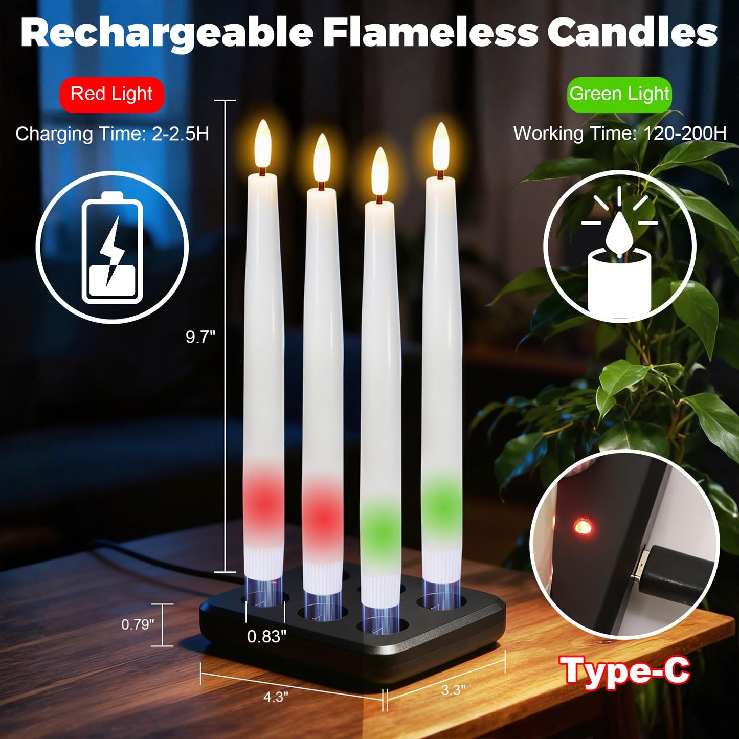 Wondise Rechargeable Flameless Taper Candles, Battery Operated Candles with Remote&Timer, Real Wax LED Candlesticks 3D Wick Flickering for Home Wedding Christmas Decor
