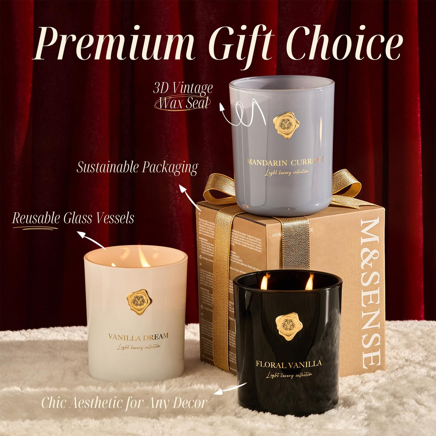M&SENSE Floral & Vanilla Scented Candle | 90-Hour Burn, 16.6 oz | Long-Lasting for Mood Healing and Gifting | Natural Non-Toxic Soy Wax | for Bathroom, Kitchen, Office