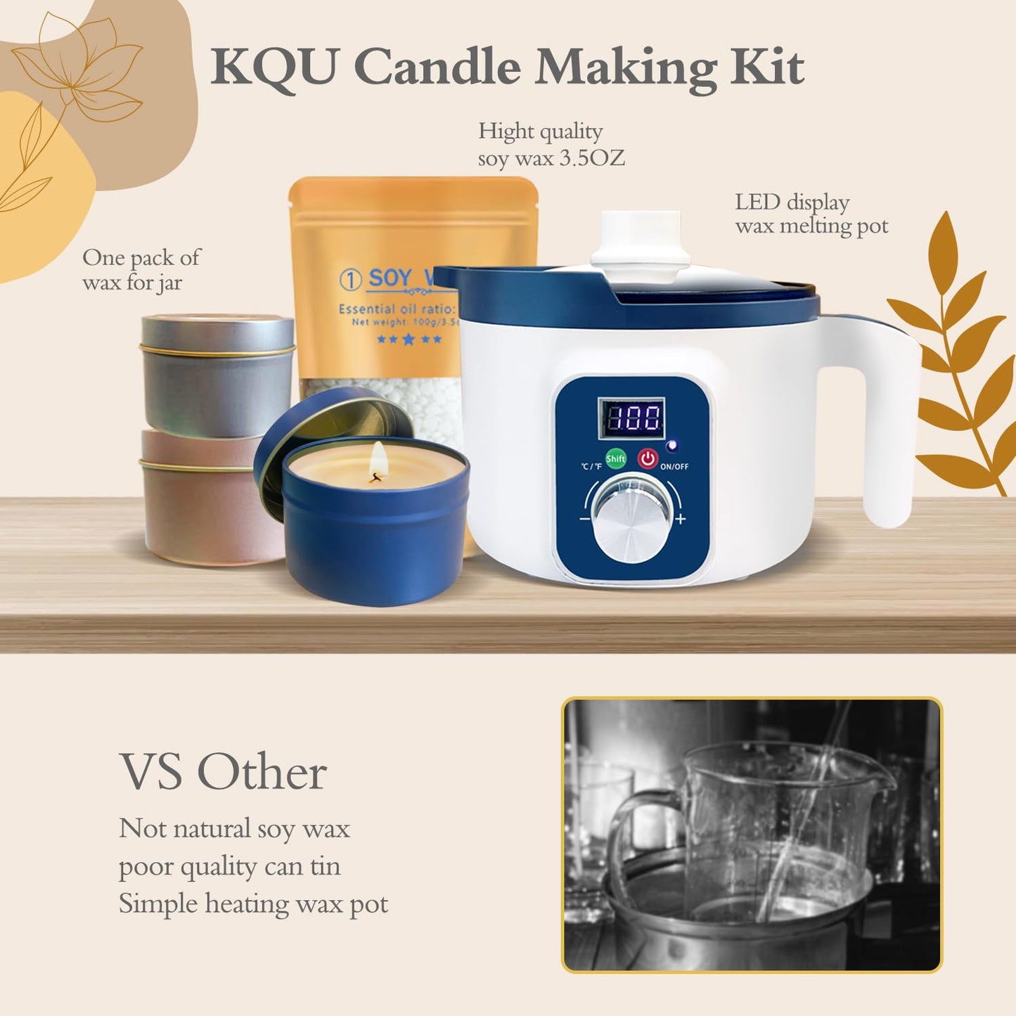 DIY Candle Making Kit for Adults with Smart Wax Melting Pot, Soy Wax, 12 Jars, 8 Tealight Candle Molds, Wax Making Kit for Candles with Digital Wax Melting Pot