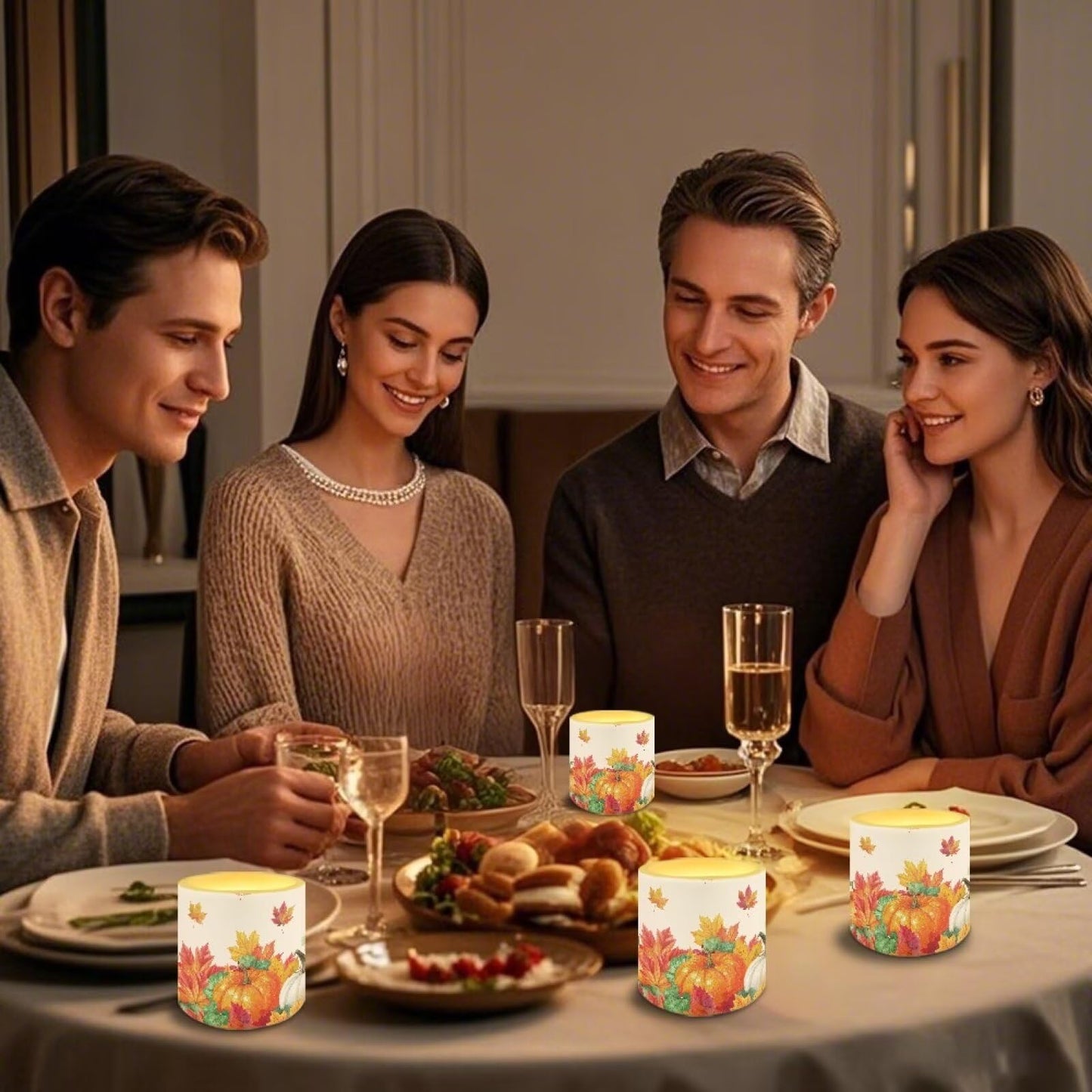 Cozeyat Harvest Pumpkin Flameless Candles 4 Pack Battery Operated with Remote Control Timer LED Pillar Candles Waterproof for Indoor Outdoor Use