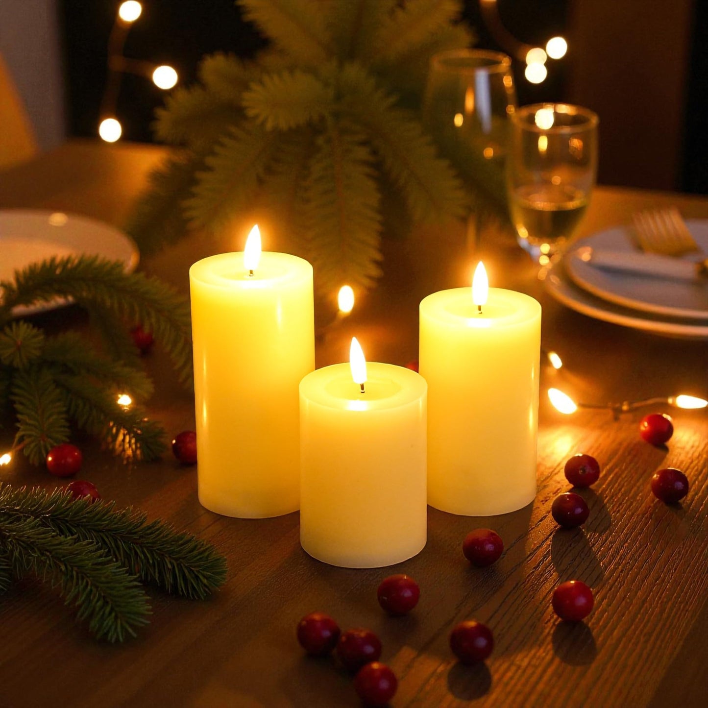 JHY DESIGN Flickering Flameless Candles Battery Operated with 10-Key Remote & 2/4/6/8-Hour Timer, Real Wax Pillar Grease Effect LED Candles Set for Chrismas/Home Decorations(Ivory)