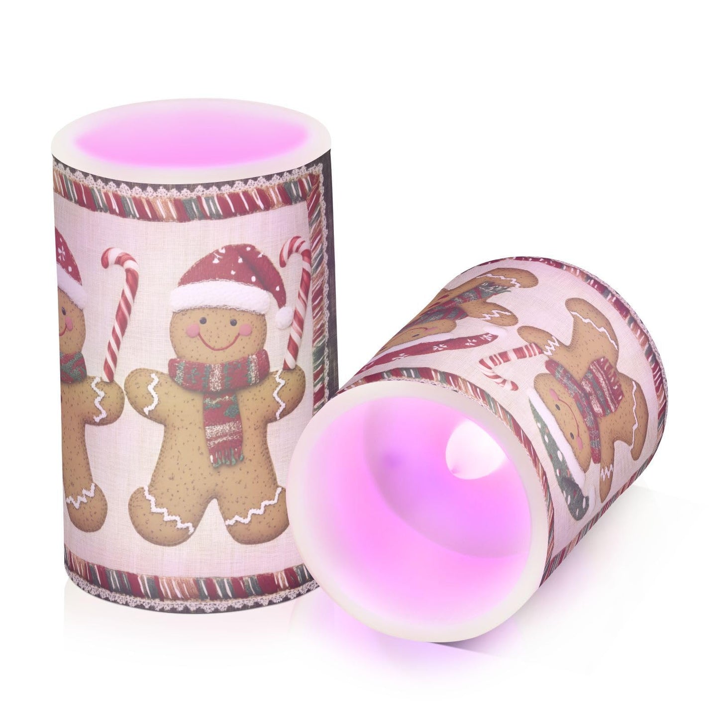 ALAZA Christmas Gingerbread Candy Cane03 Flickering Flameless Candles Battery Operated with Remote Timer,Tea Light Candles LED Pillar Votive Candles Set of 2 for Outdoor Indoor Decorations