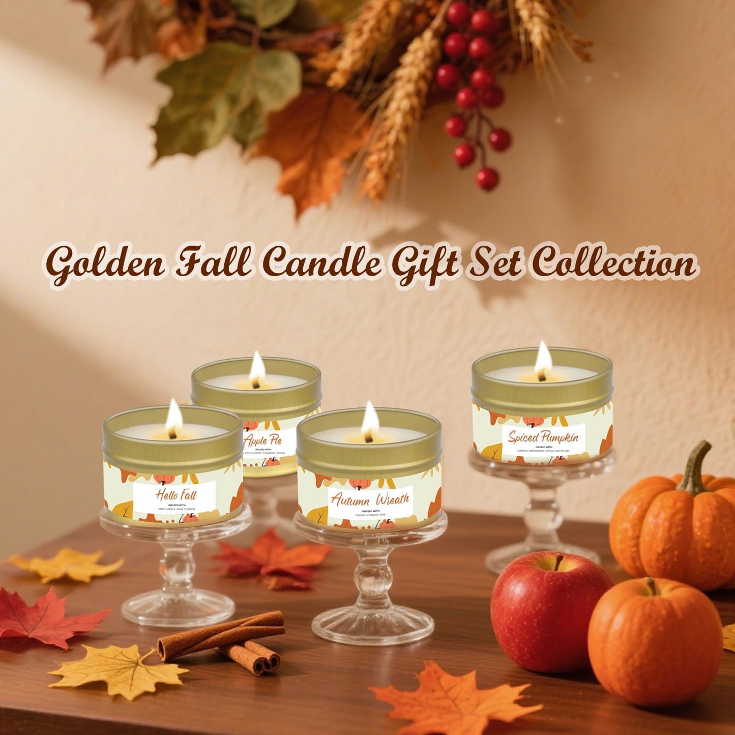 Birthday Mother Day Candle Gifts,Small Fall Candles 6 Pack,Pumpkin Candle for Home Scented, Mother Day Present,Berry,Spiced Apple Pie,Autumn Breeze,Cinnamon,Fall Candle Set for Women Wife Mom Mother