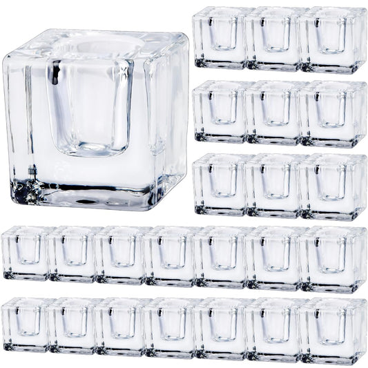 JONERAY Glass Taper Candles Holders Bulk, Set of 24 Clear Glass Candlestick Holders for Christmas Festival Dinning Table