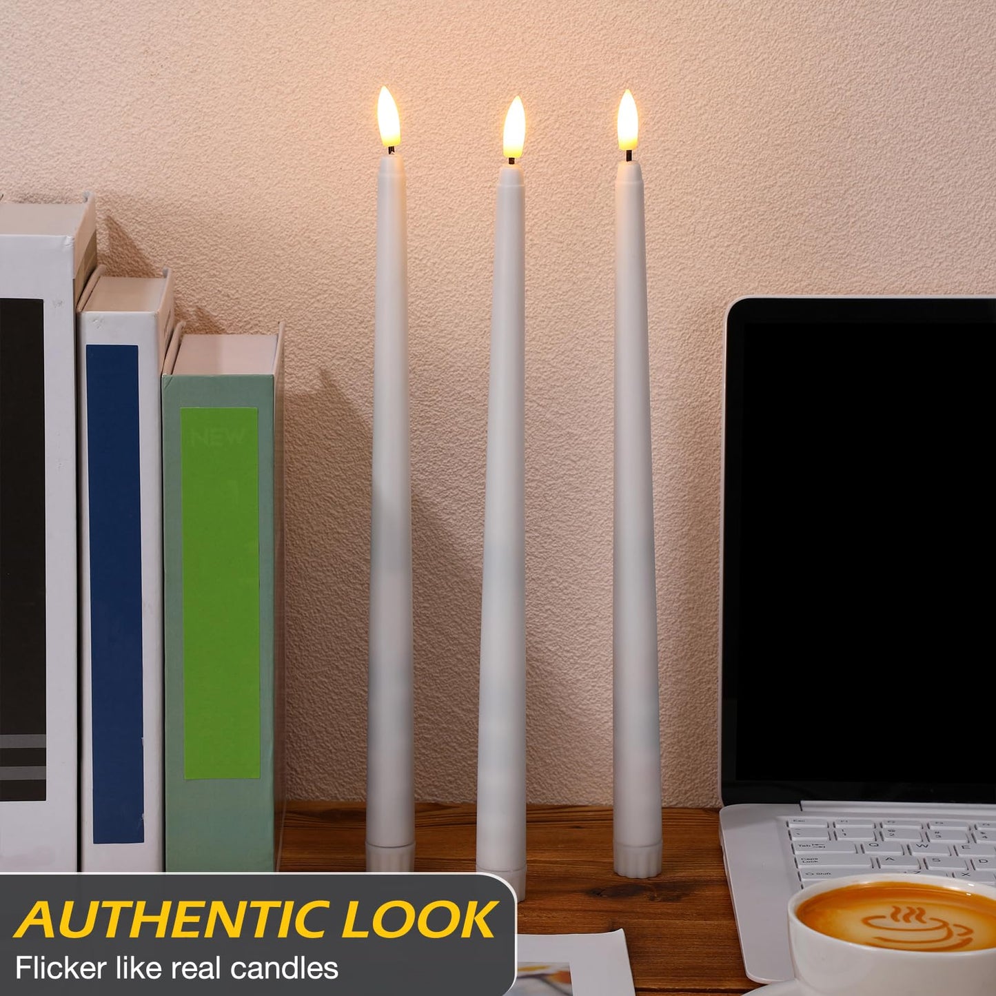 Tuanse 20 Pcs Flickering Flameless Taper Candles Bulk LED Battery Operated Realistic Flame Effect with Remote & Timer Safe No Fire Wax Drip Candles for Wedding Church Home Decor (12.4",White)