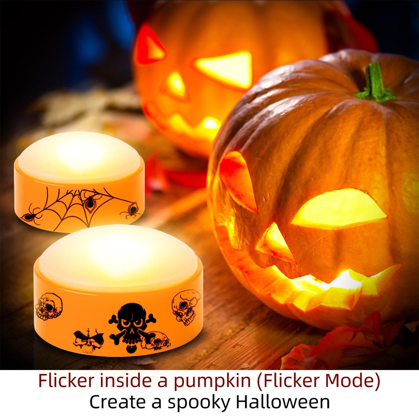 CANDLE IDEA 2 PCS Halloween LED Pumpkin Lights with Timer and Remote, Battery Operated Jack-O-Lantern Orange Light for Halloween Decor, Flameless Candles for Pumpkin Decoration