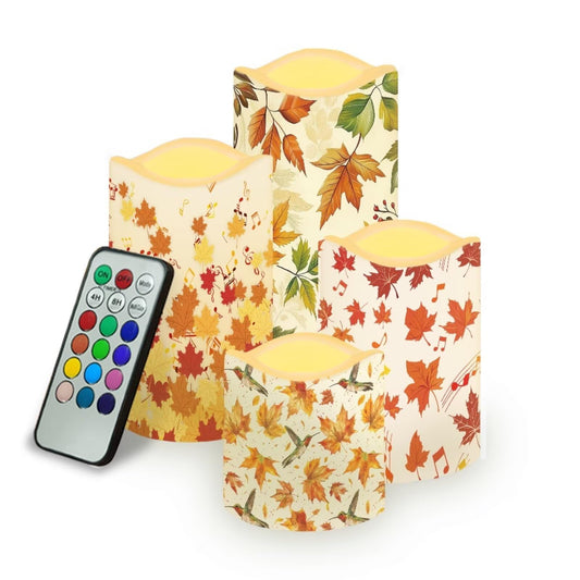Uorisanigo Fall Maple Leaf Plastic Flameless Candles with Remote Control and Timer LED Flickering Battery Operated Color Changing Electric Pillar Candles Thanksgiving Day Decorations