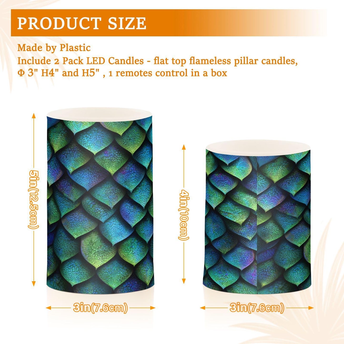 Pigsaly Flameless Candles Battery Operated Magic Animal Bright Blue Dragon Fish Scale Flickering Led Pillar Candles with Remote Control Colour Changing Warm Light Candles for Halloween Christmas Wed