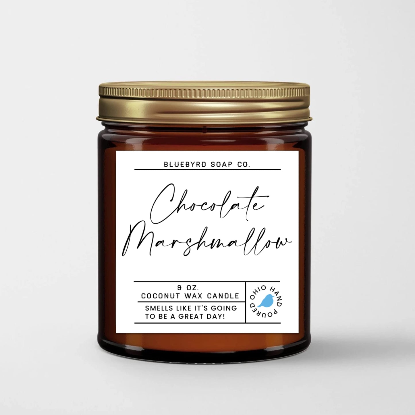 Bluebyrd Chocolate Marshmallow Candle Jar 9oz | Hot Cocoa Scented Candle | Healthy Coconut Wax Hot Chocolate Candle 55+ Hour Burn | USA Made (Hot Cocoa, 9oz)