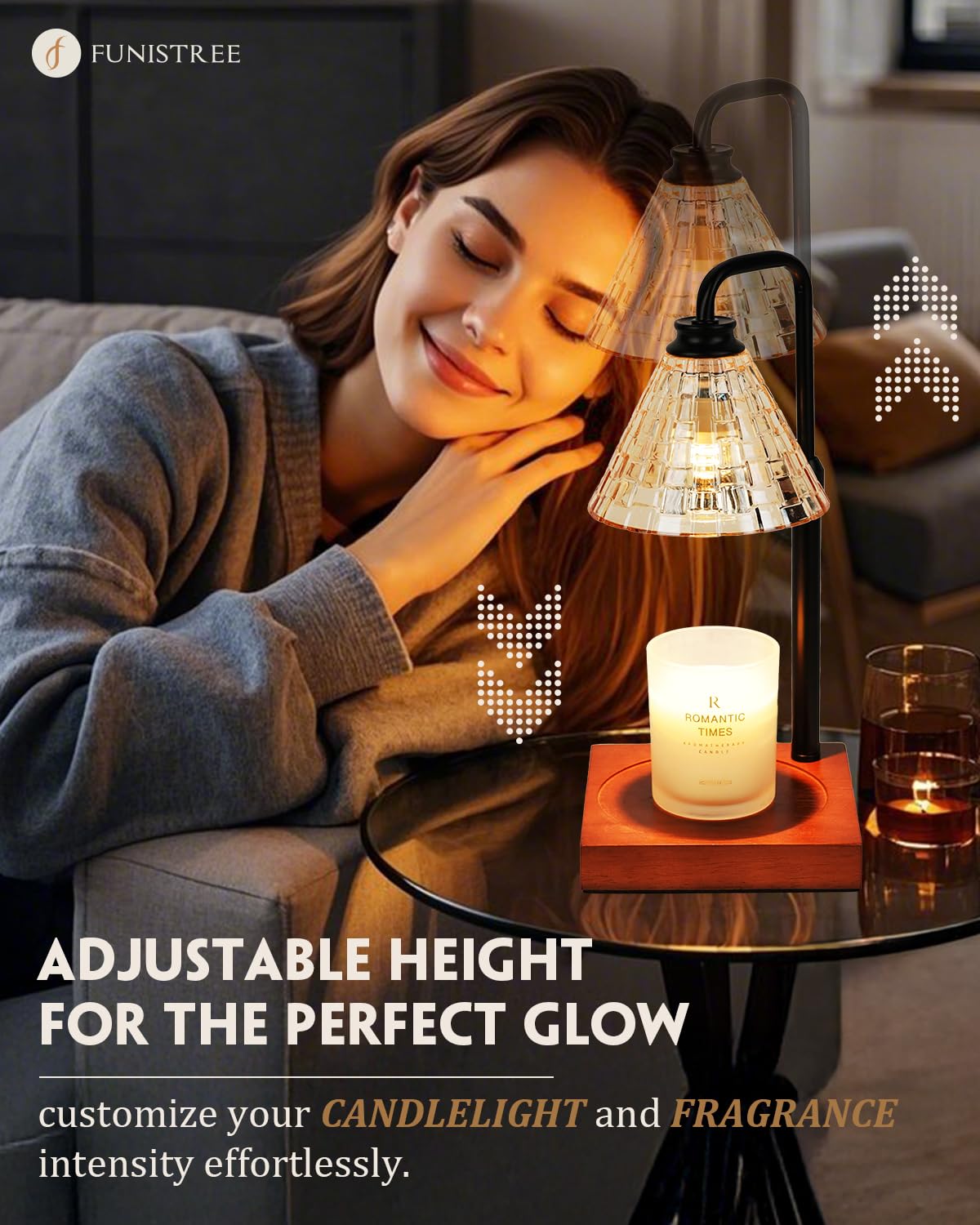 Funistree Vintage Candle Warmer Lamp with Timer Dimmer, Adjustable Height, Mothers Day Birthday Gifts for Women Mom, Valentines White Candle Lamp Warmer, Wax Warmer Lamp for Jar Candles with 2 Bulbs