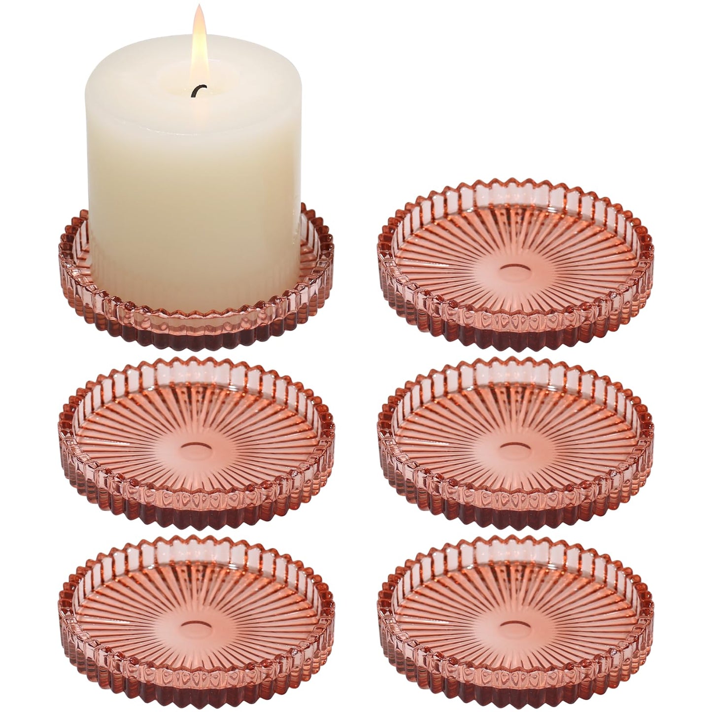 CHOCSTAY Glass Pillar Candle Holder, 4" Candle Plates Set of 6, Glass Candle Holders for Wedding, Party, Holiday, Home Decor, Table Centerpiece