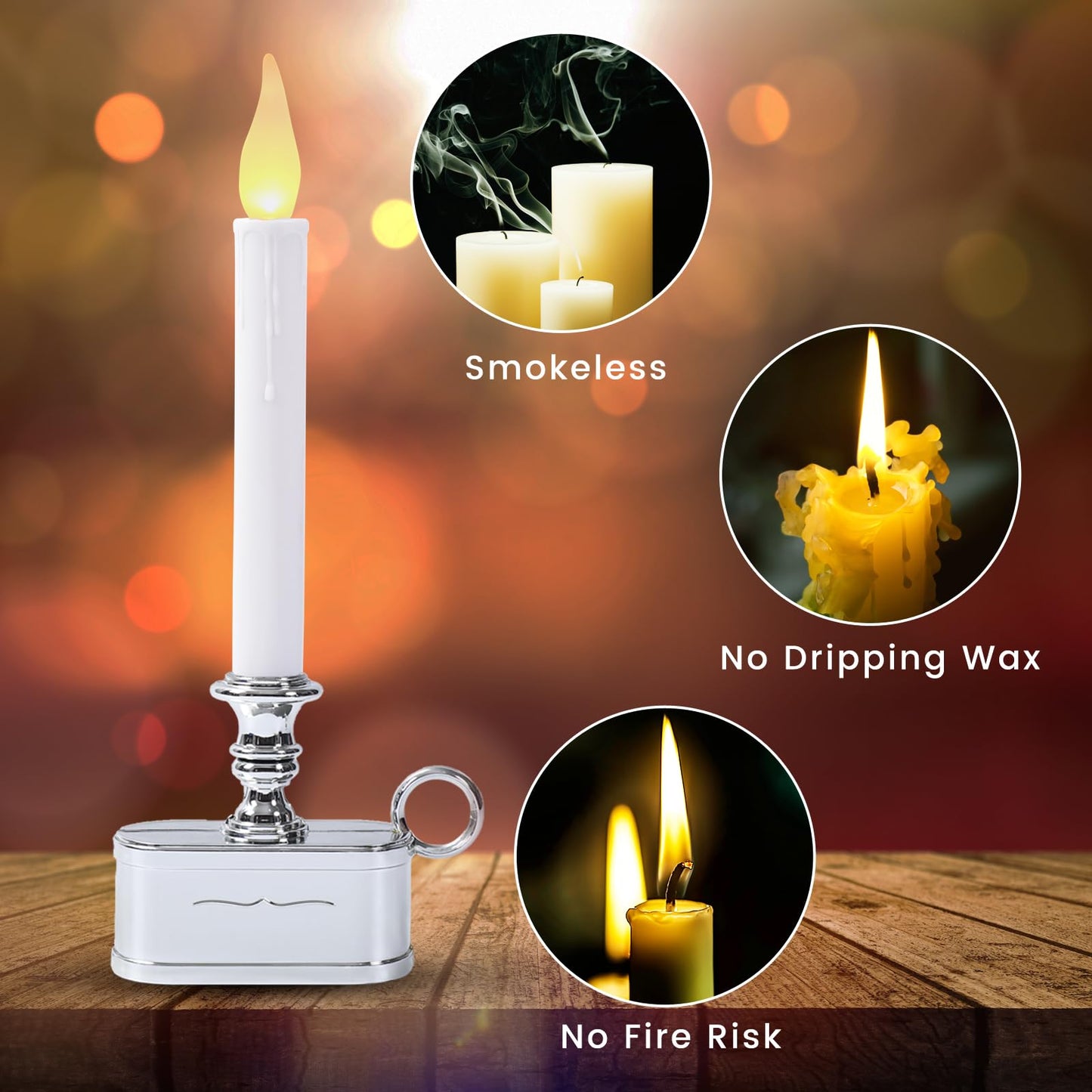 LitTerra Window Candles Battery Operated with Timer 8 Hours on and 16 Hours Off Led Warm White with Flicker Flame
