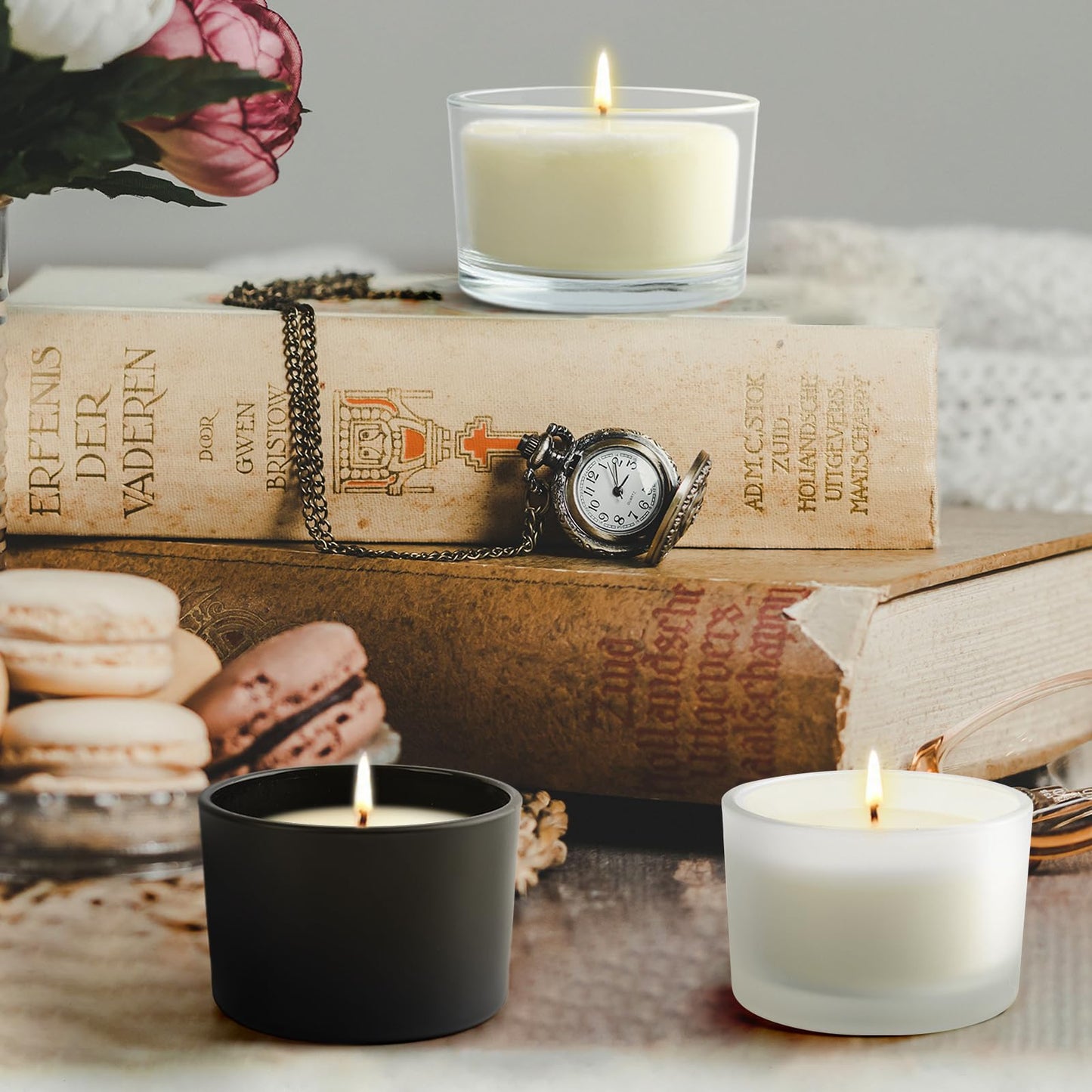 SHOWIN Thick Candle Jars for Making Candles 20 Pcs, 4 OZ Empty Jars with Wood Lids for Candle Making, Sample Container, Matte White