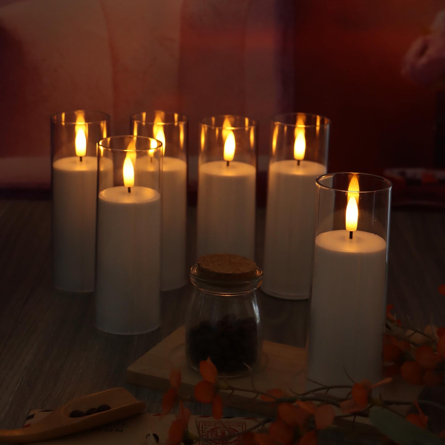 CANDLE CHOICE Indoor Outdoor Flameless Candles with Timer Waterproof Realistic Flickering Battery Operated Pillar LED Lights with Acrylic Shell Wedding Party Christmas Decorations 6 Pack 2”x6” Clear