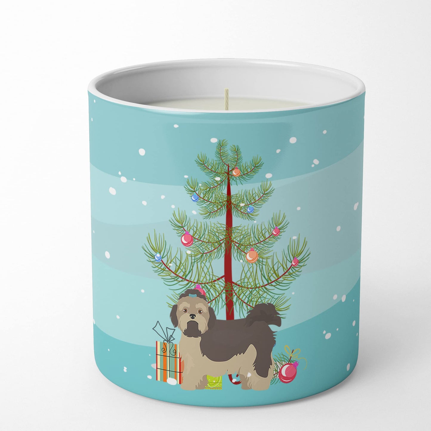 Caroline's Treasures CK3483CDL Russian Tsvetnaya Bolonka Lap Dog Christmas Tree 10 oz Decorative Soy Candle Nature Soy Wax Essential Oil Home Decor Ideal for Bedroom Kitchen Bath Office Gift, 10 oz