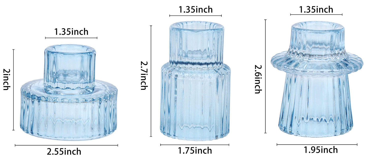 Vixdonos Glass Candlestick Holders Tealight Candle Holders for Table Centerpieces, Wedding Decor and Dinner Party (3 Pcs, Light Blue)